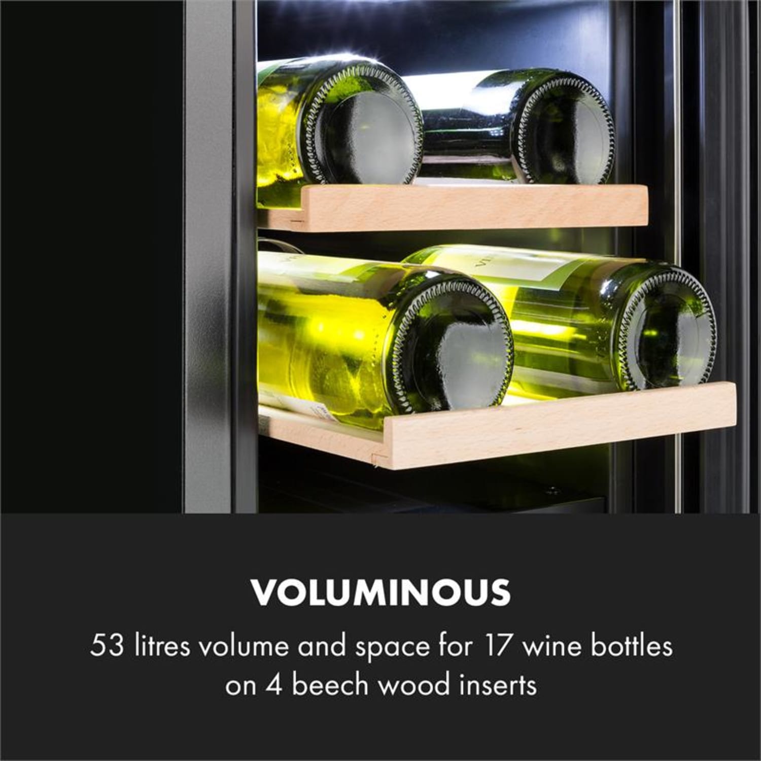 Vinovilla 17 Built-In Duo Nevera doble para vinos, 53 litros, 17 botellas, puerta de cristal y 3 colores 17 botellas | 2 zonas de refrigeración | Vidrio Blanco