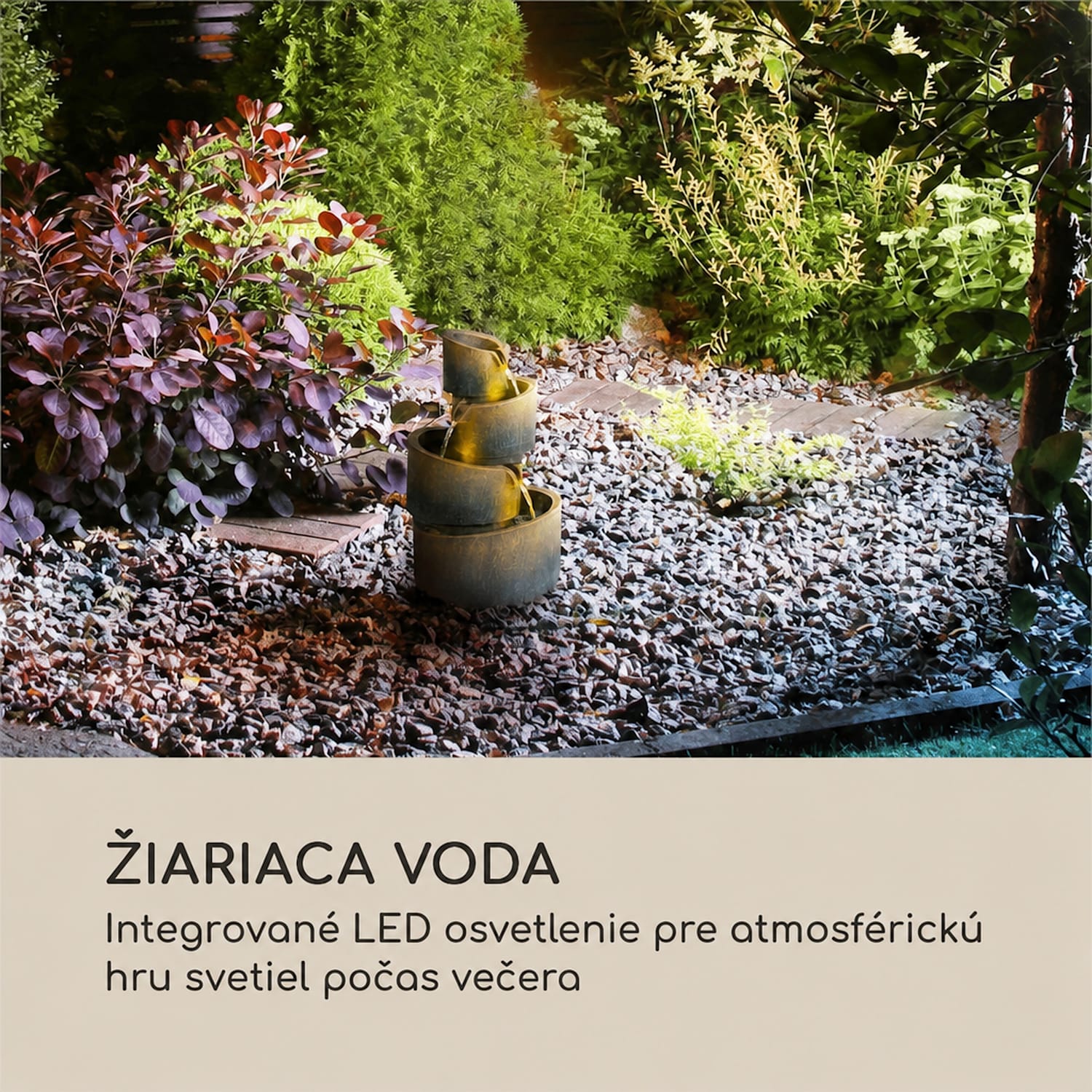 Mantua záhradná fontána kaskáda 4 stupne akumulátor 2,8W solárne LED 