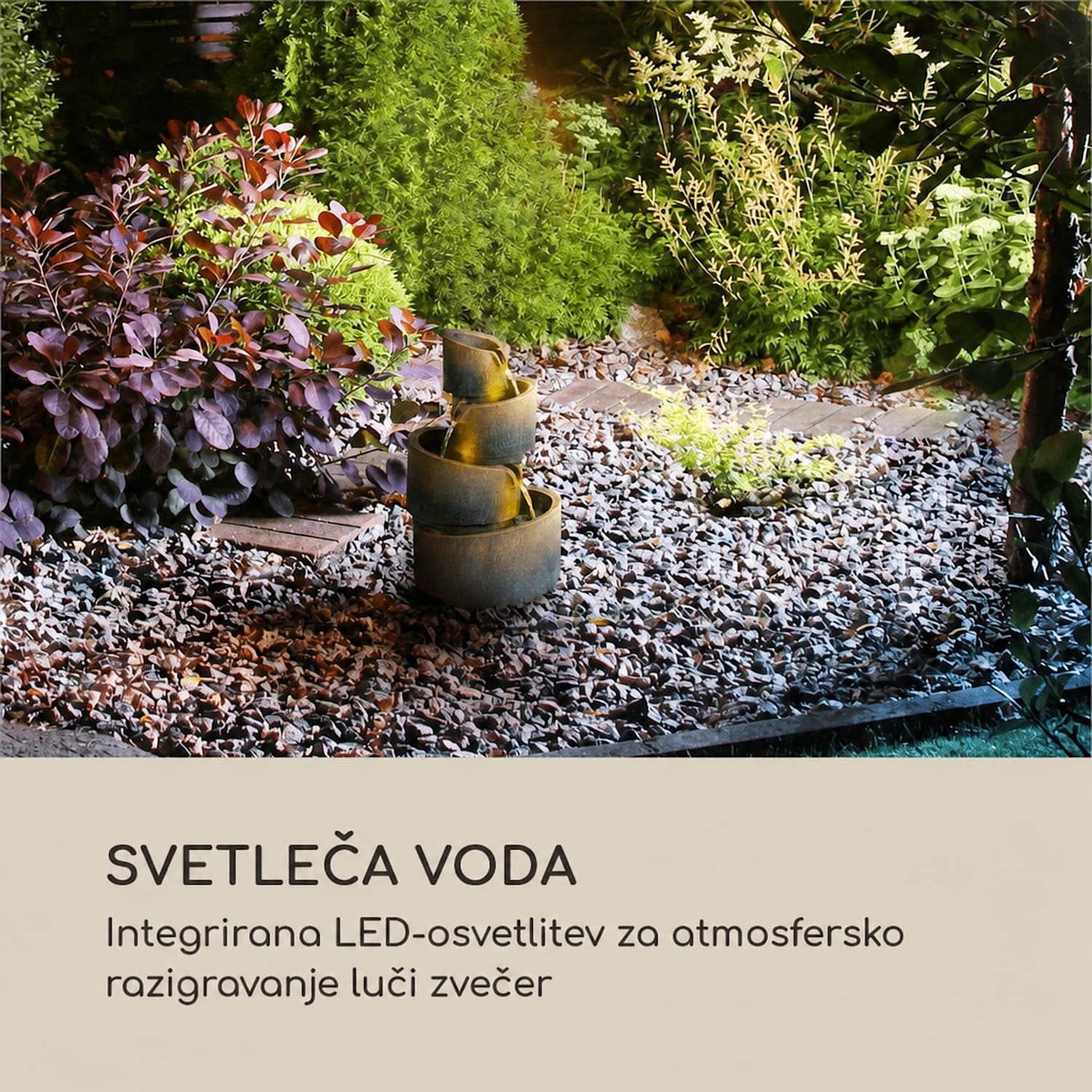 Mantua kaskadni vrtni vodnjak 4 stopnje, baterija 2,8W, solarna LED 