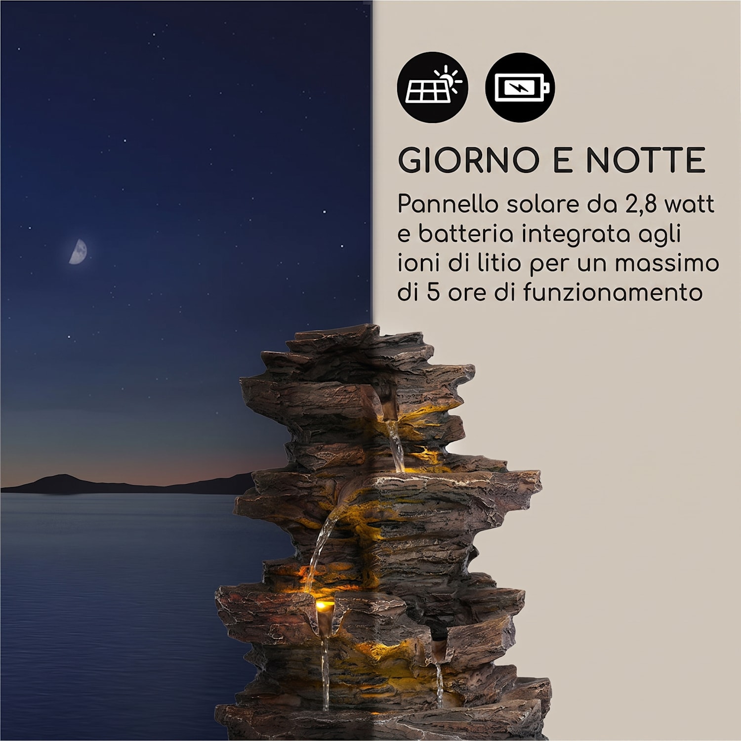 Messina Fontana da Giardino con Cascate Solare 4 Livelli Batteria 