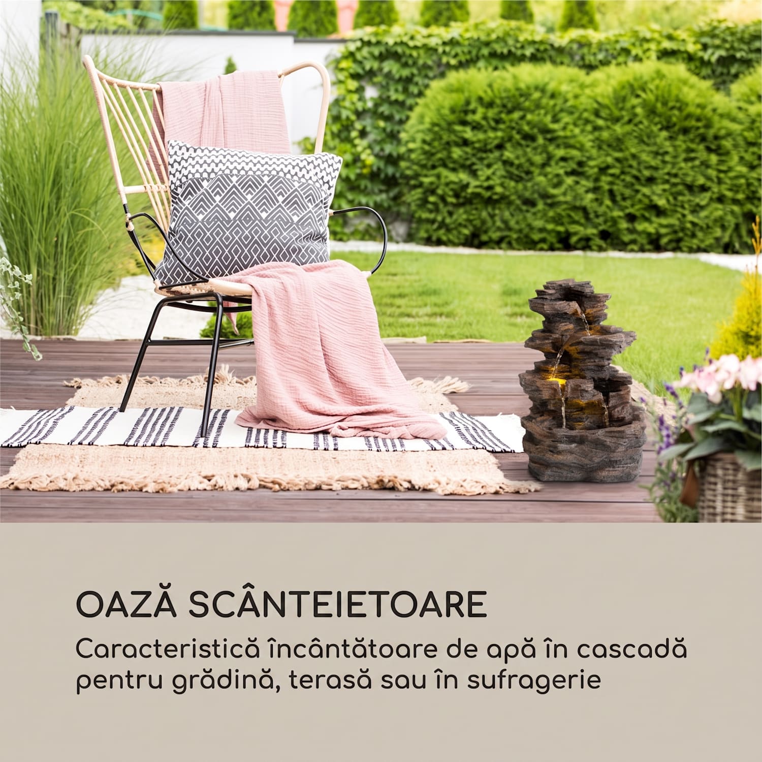 Messina, fontană cascadă, fontană solară, fontană de grădină, 4 niveluri, baterie 