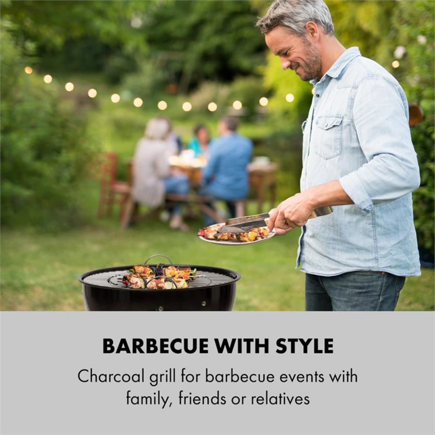 Beef Baron Parrilla esférica con termémetro de ventilación ruedines color negro 