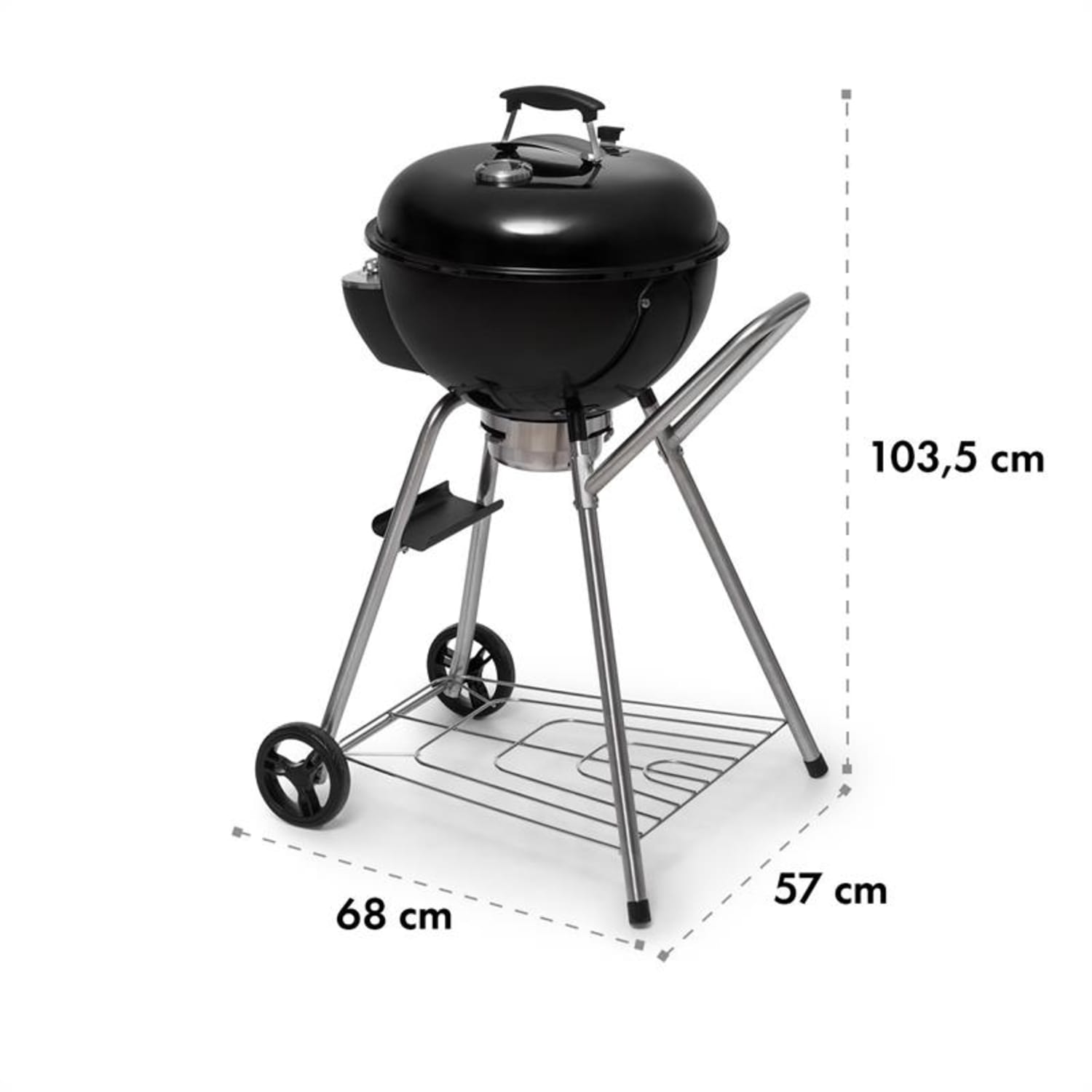 Beef Baron Parrilla esférica con termémetro de ventilación ruedines color negro 