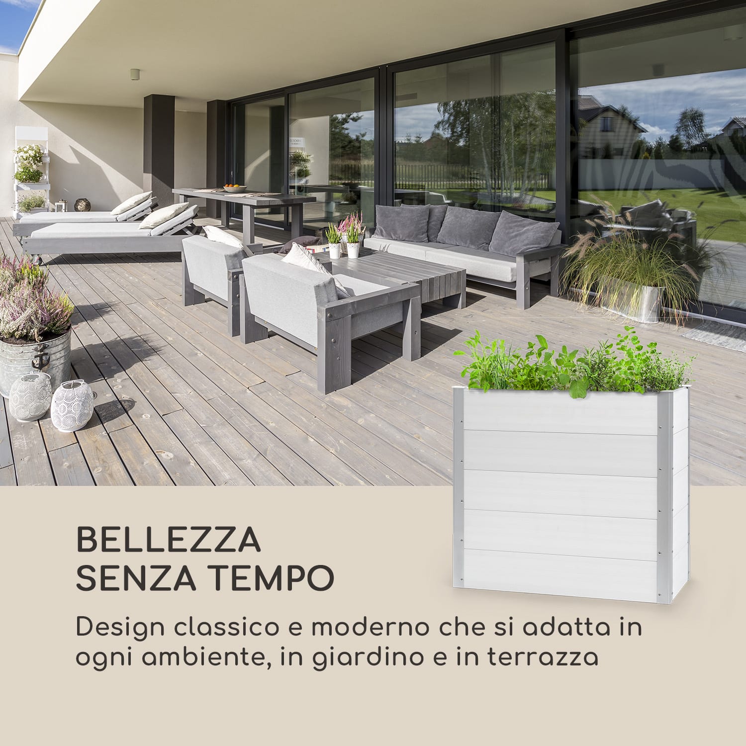 Nova Grow Aiuola da Giardino 100x91x50 cm WPC Effetto Legno bianco 100 x 91 x 50 cm