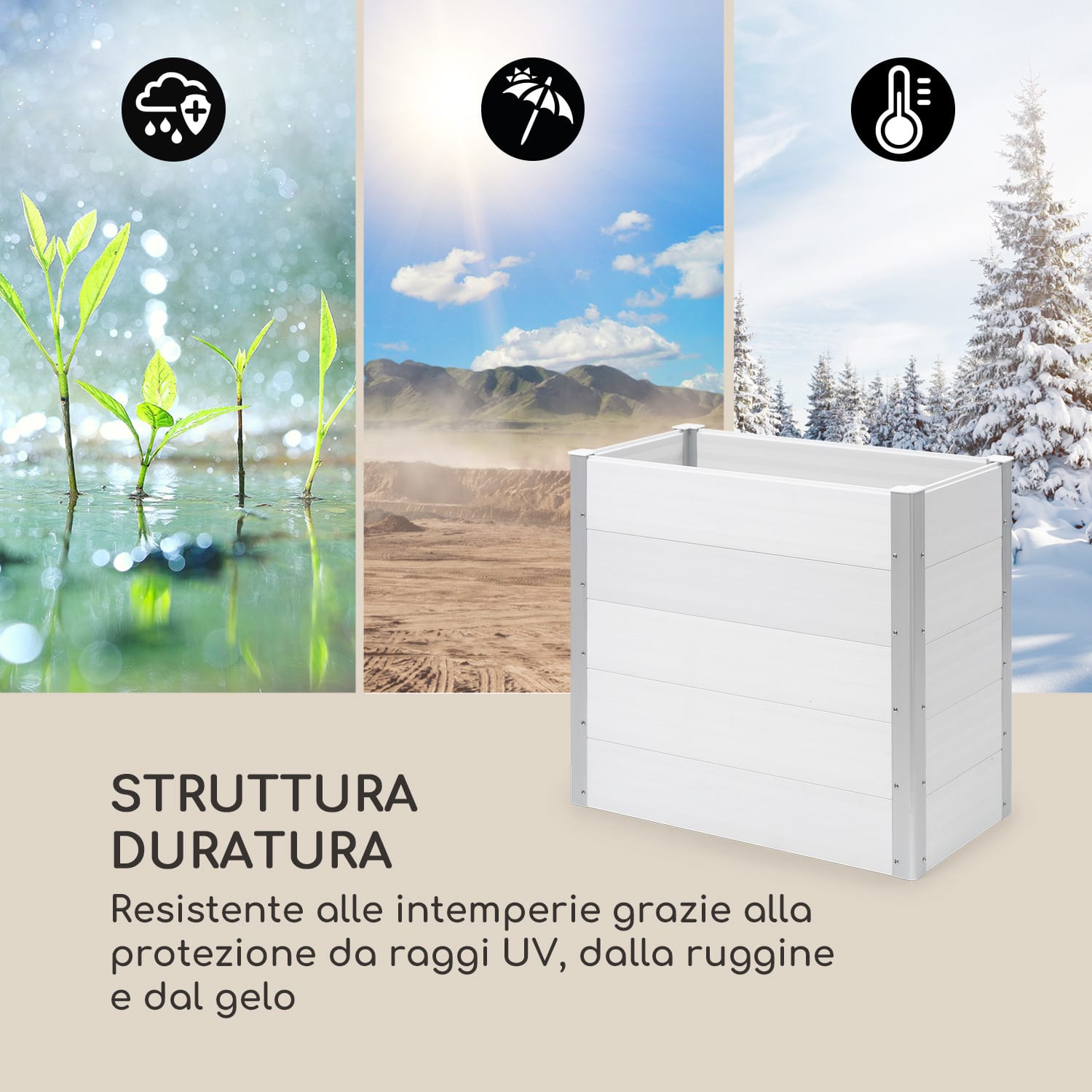Nova Grow Aiuola da Giardino 100x91x50 cm WPC Effetto Legno bianco 100 x 91 x 50 cm