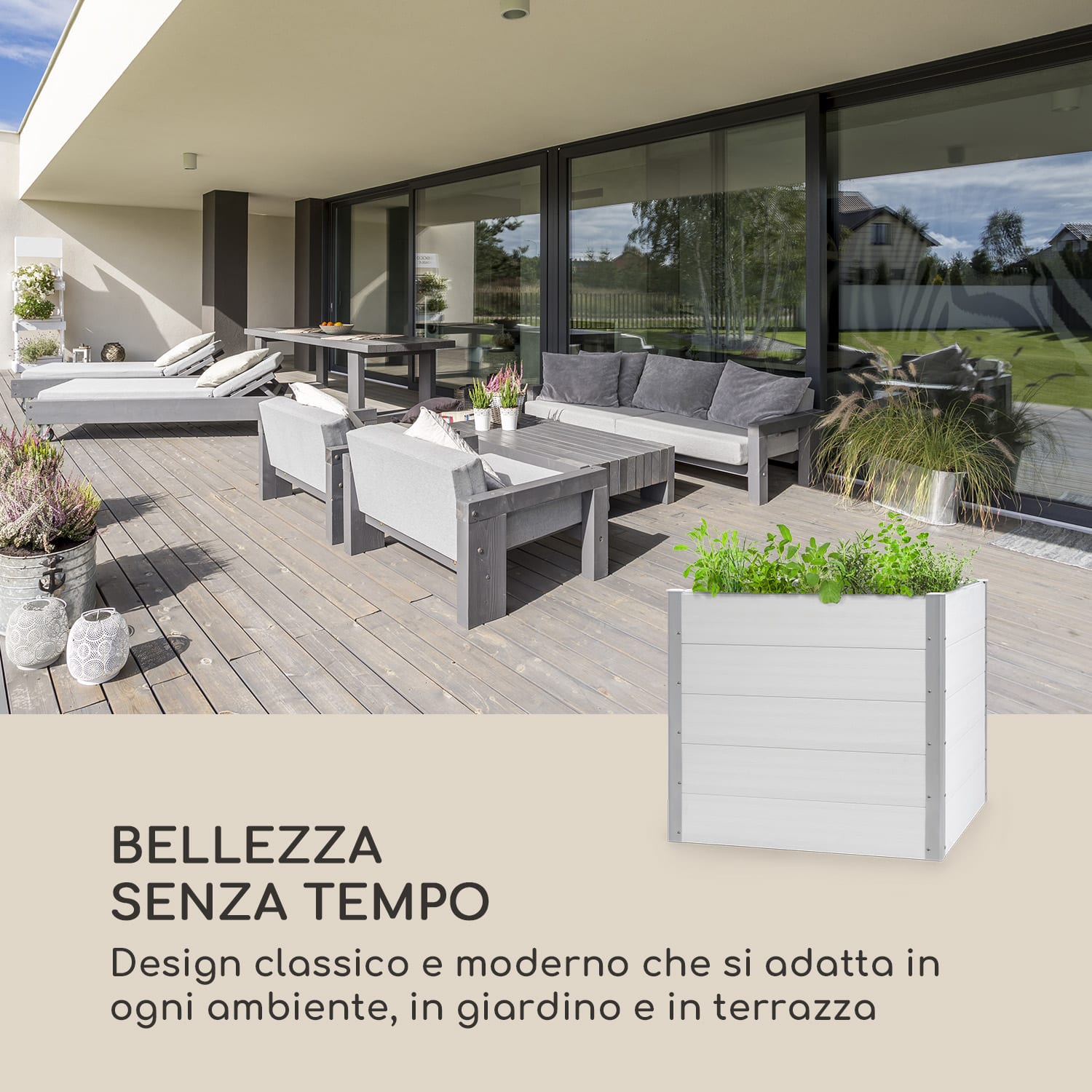 Nova Grow Aiuola da Giardino 100x91x100 cm WPC Effetto Legno bianco 100 x 91 x 100 cm