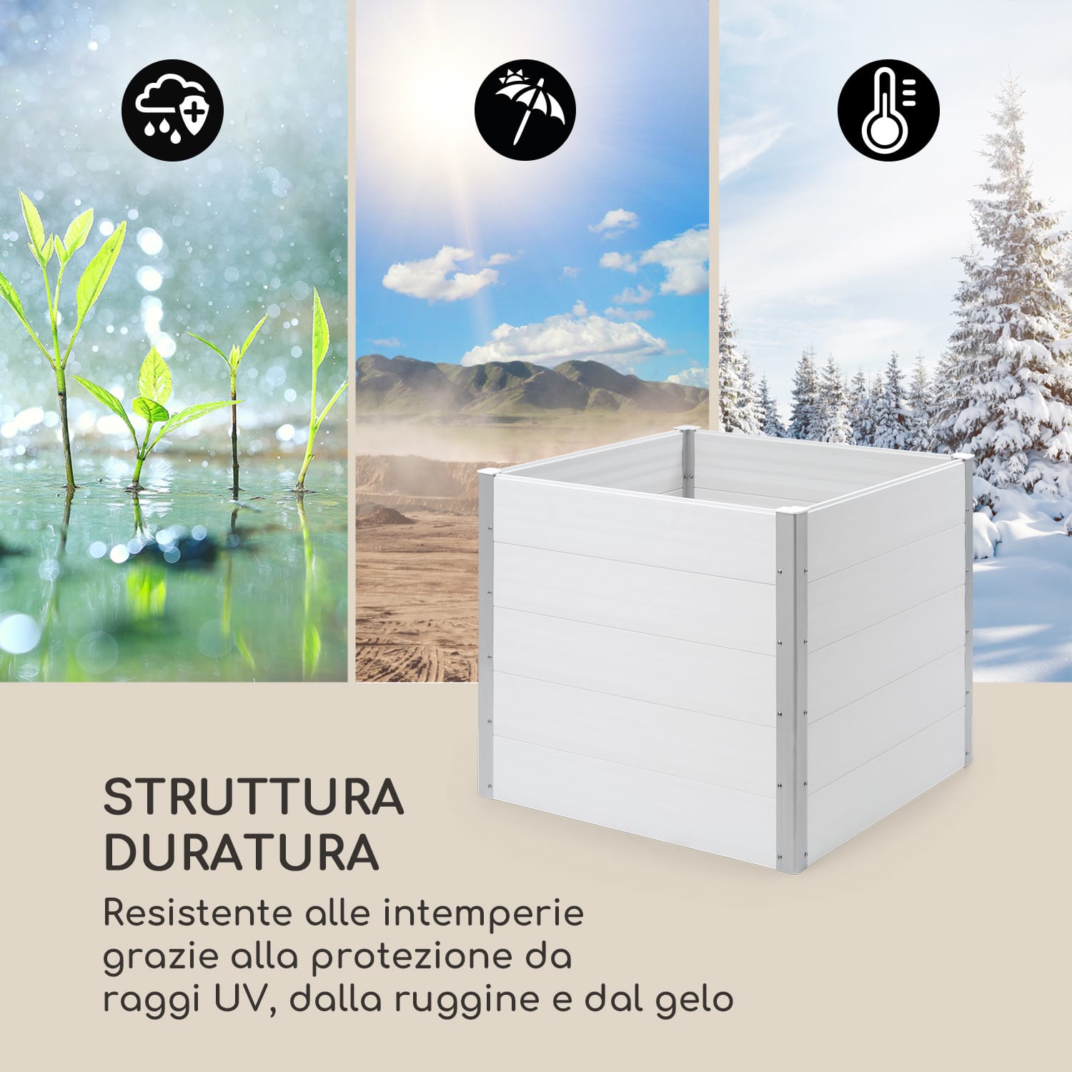 Nova Grow Aiuola da Giardino 100x91x100 cm WPC Effetto Legno bianco 100 x 91 x 100 cm