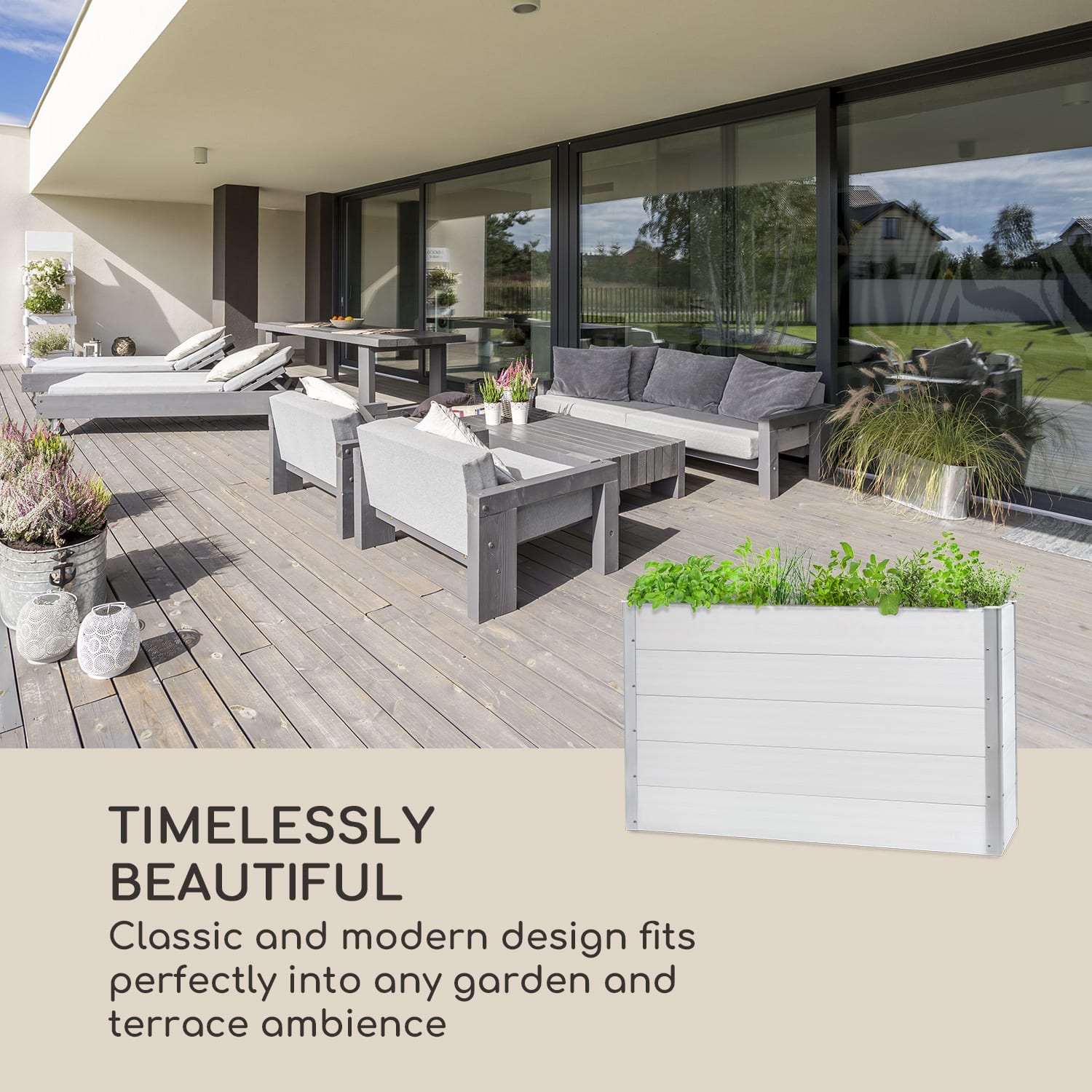 Nova Grow Raised Planter 150 x 91 x 50 cm WPC Wood Look White 150 x 91 x 50 cm