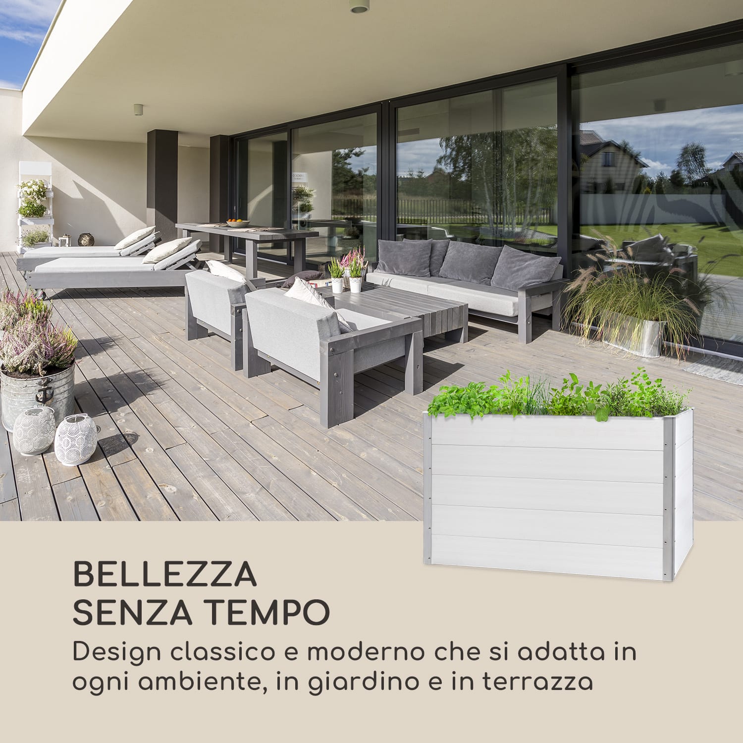Nova Grow Aiuola da Giardino 150x91x100 cm WPC Effetto Legno bianco 150 x 91 x 100 cm