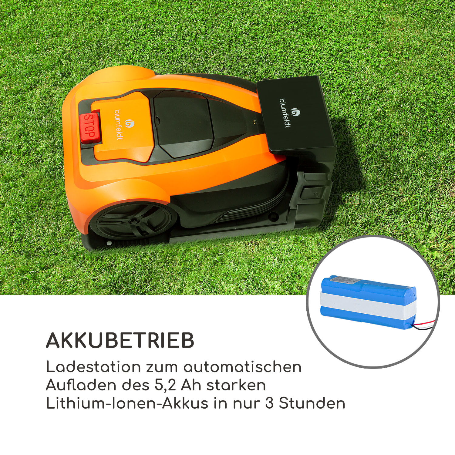 Garden Hero Rasenmähroboter 5,2 Ah Akkubetrieb bis 1.200 m² orange 