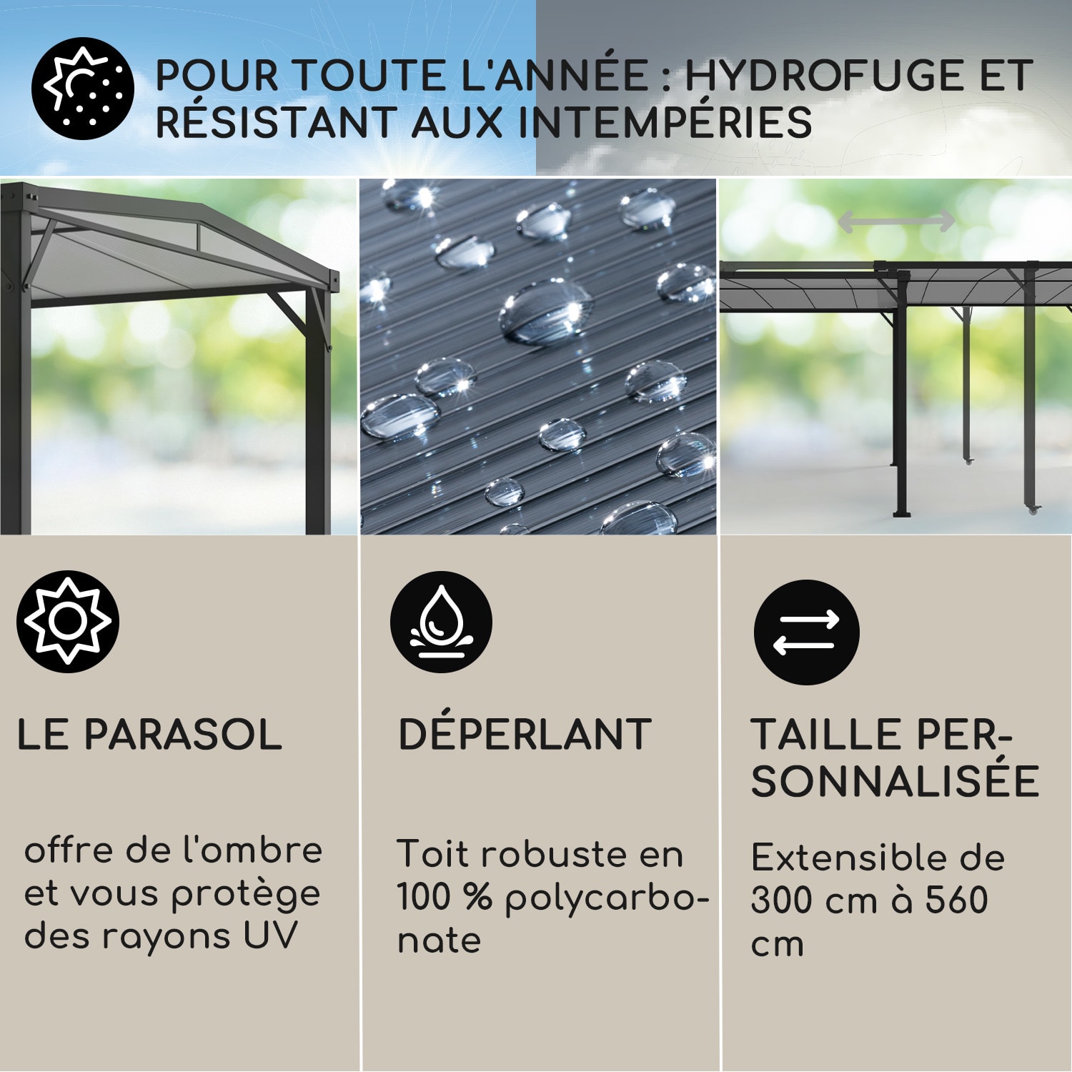 Pantheon Solid Sky Expand pergola 3 x 2,5 x 3 m aluminium anthracite Sans parois latérales | Noir