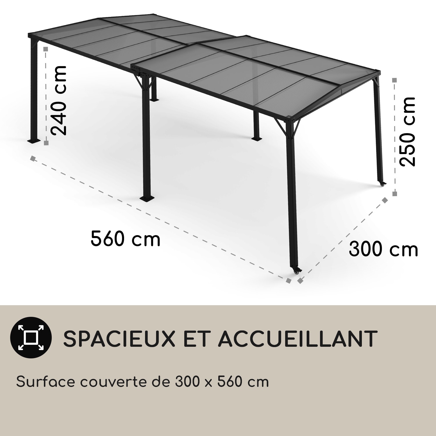 Pantheon Solid Sky Expand pergola 3 x 2,5 x 3 m aluminium anthracite Sans parois latérales | Noir