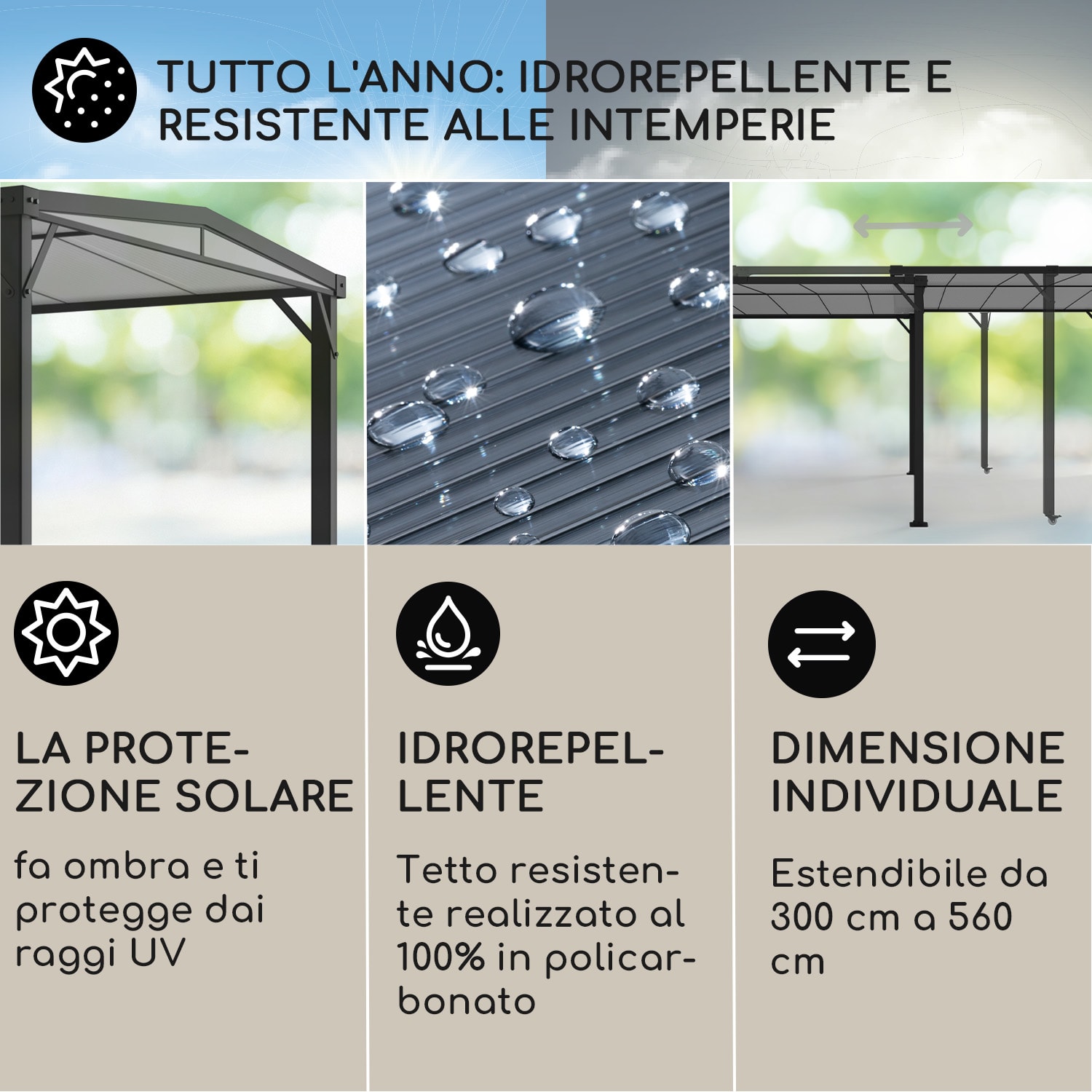 Pantheon Solid Sky Expand gazebo 3 x 2,5 x 3 m alluminio antracite ilman sivuseiniä | Preto