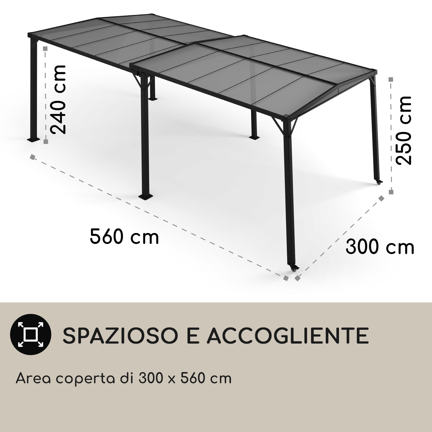 Pantheon Solid Sky Expand gazebo 3 x 2,5 x 3 m alluminio antracite ilman sivuseiniä | Preto