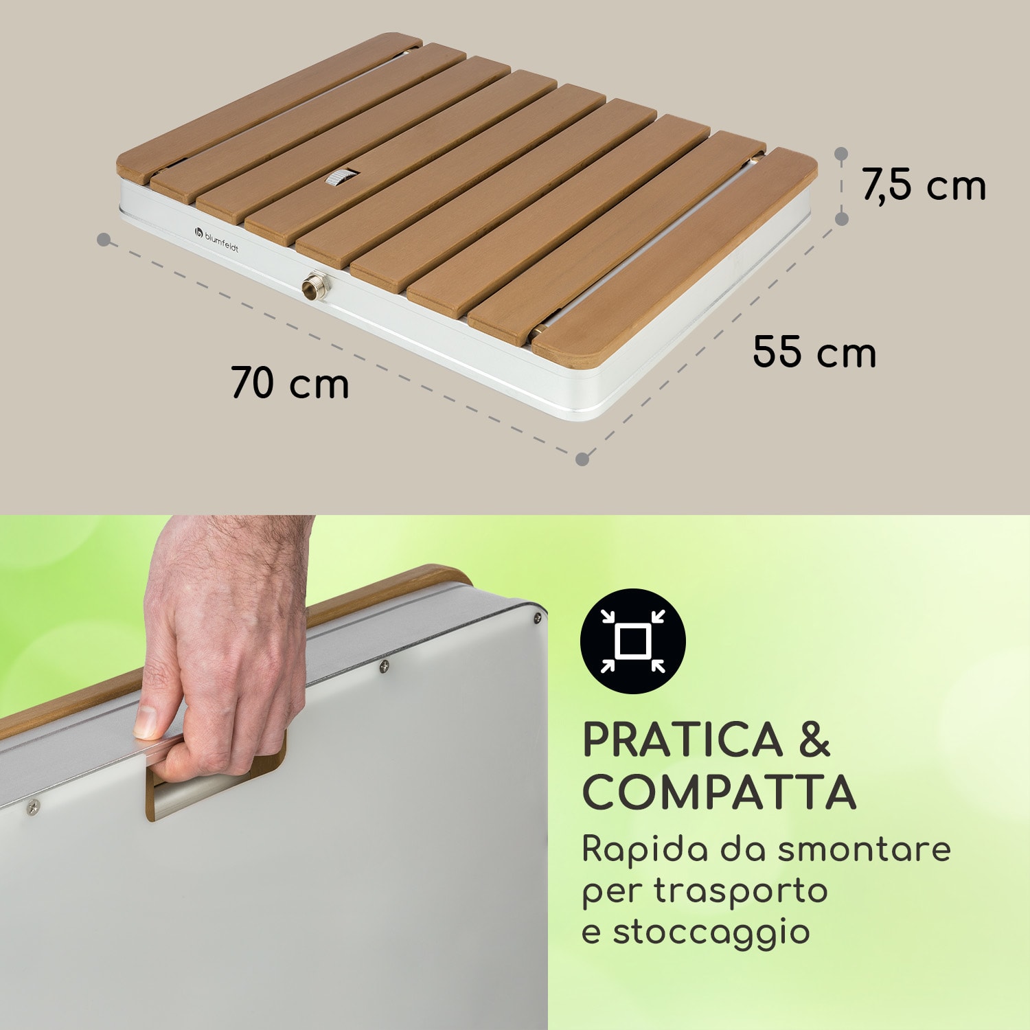 Sumatra Breeze Square - Doccia da giardino, WPC, alluminio, 70 x 55 cm, rettangolare Piazza | Argento metallizzato