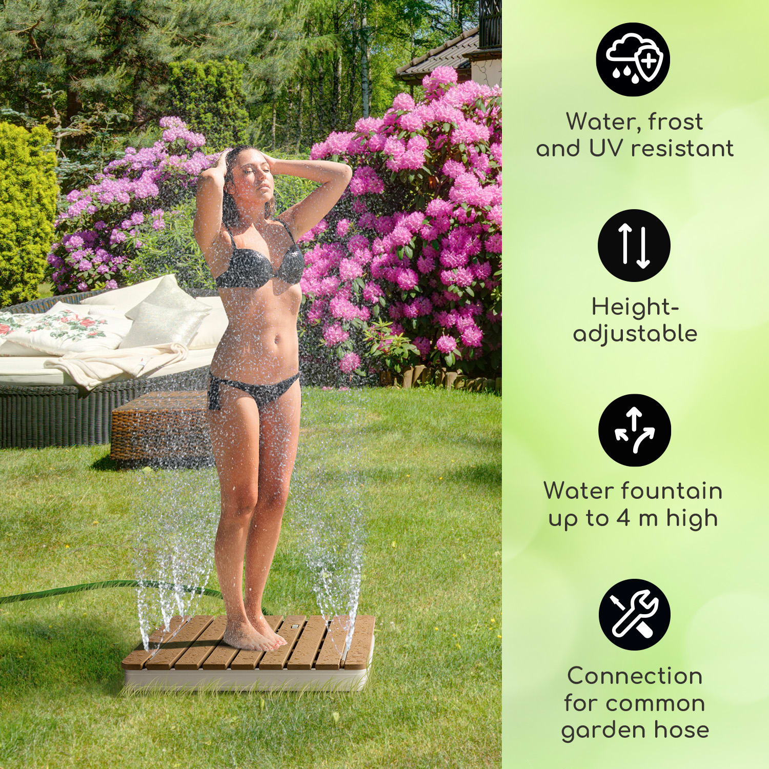 Sumatra Breeze Square, záhradná sprcha, WPC, hliník, 70x55, hranatá Štvorcový | Strieborná metalíza