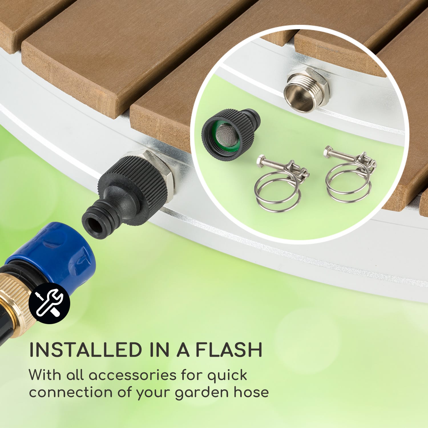 Sumatra Breeze Round, záhradná sprcha, WPC, hliník, Ø70, 4cm, okrúhla 