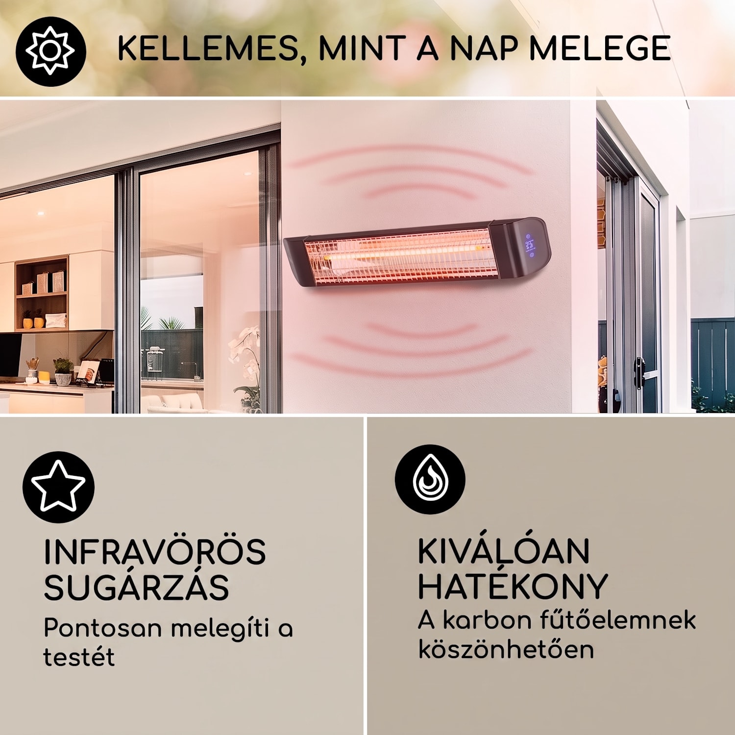 Smartwave, infravörös hősugárzó, 2400 W, WiFi, vezérlés applikáción keresztül, fekete Fekete