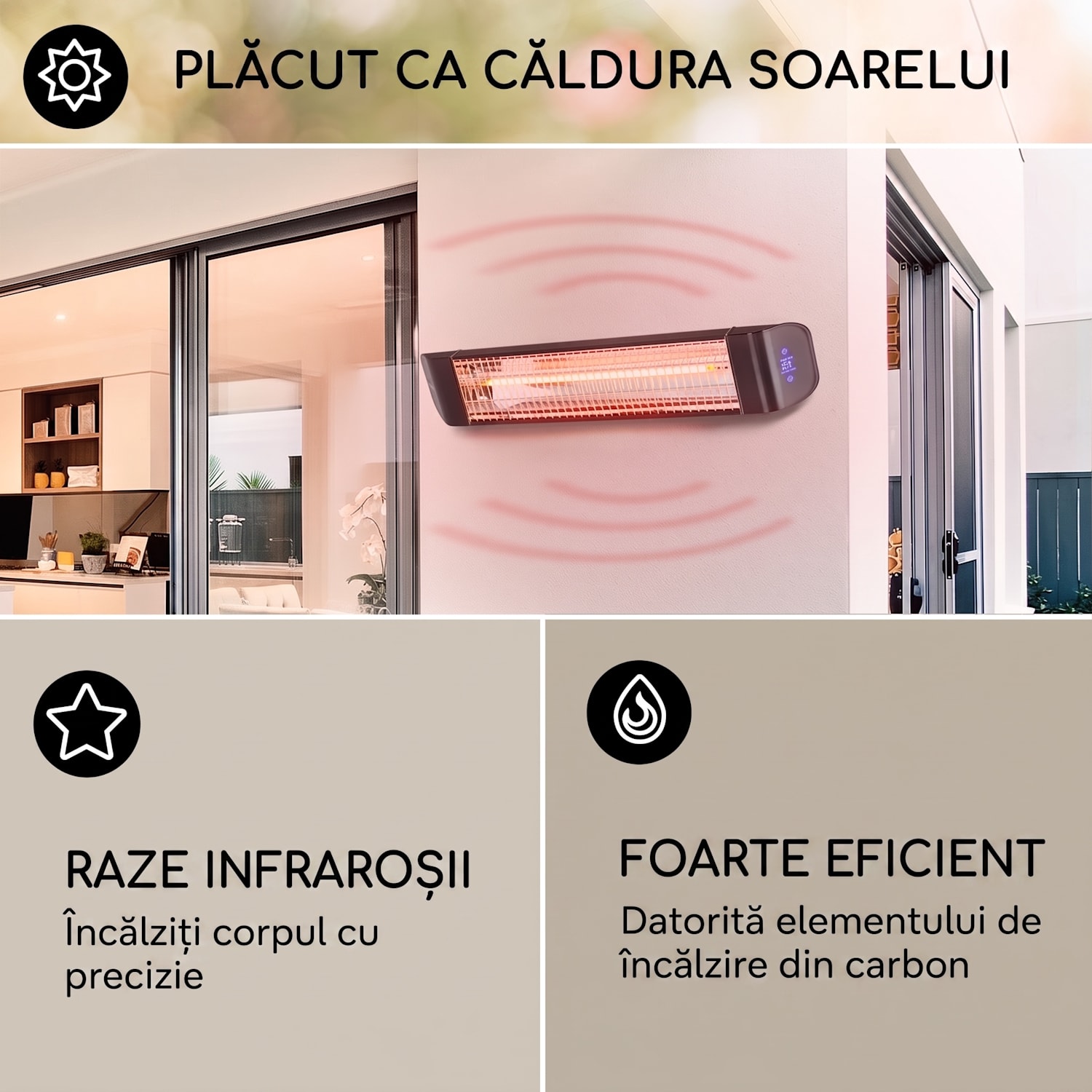 Smartwave, încălzitor cu infraroșu, tub de carbon, 2400 W, WiFi, control prin aplicație, negru Negru