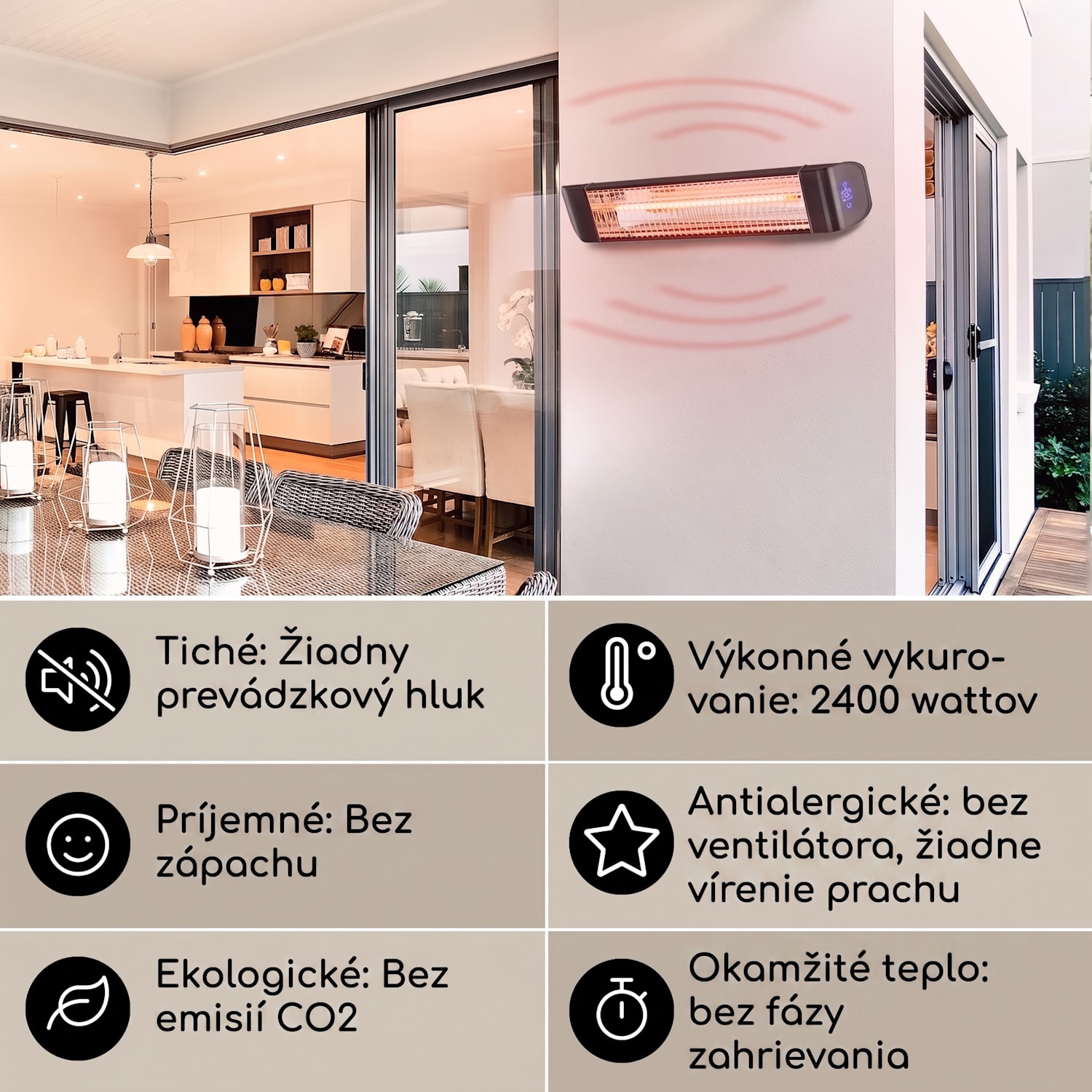 Smartwave, infračervený ohrievač, 2400 W, WiFi, ovládanie cez aplikáciu, čierny Čierna