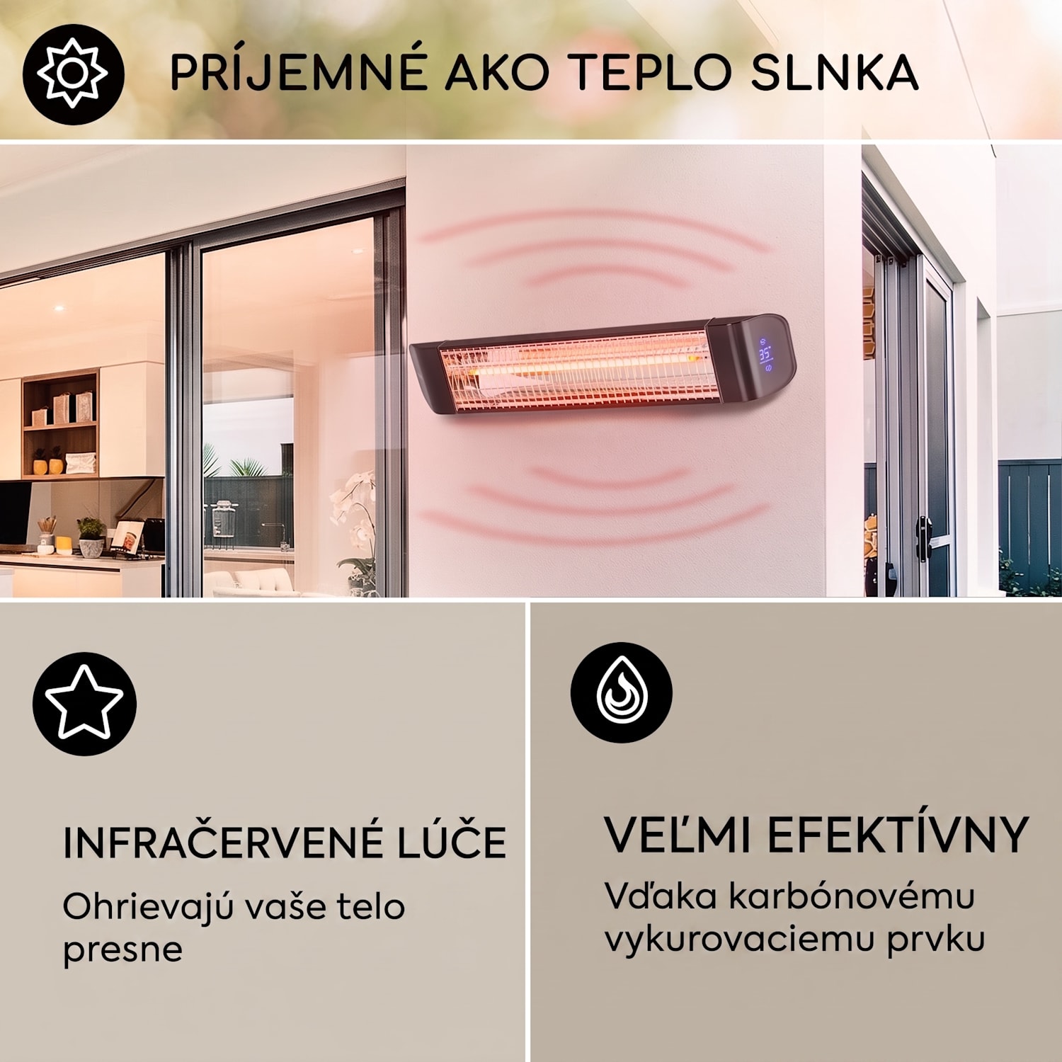 Smartwave, infračervený ohrievač, 2400 W, WiFi, ovládanie cez aplikáciu, čierny Čierna