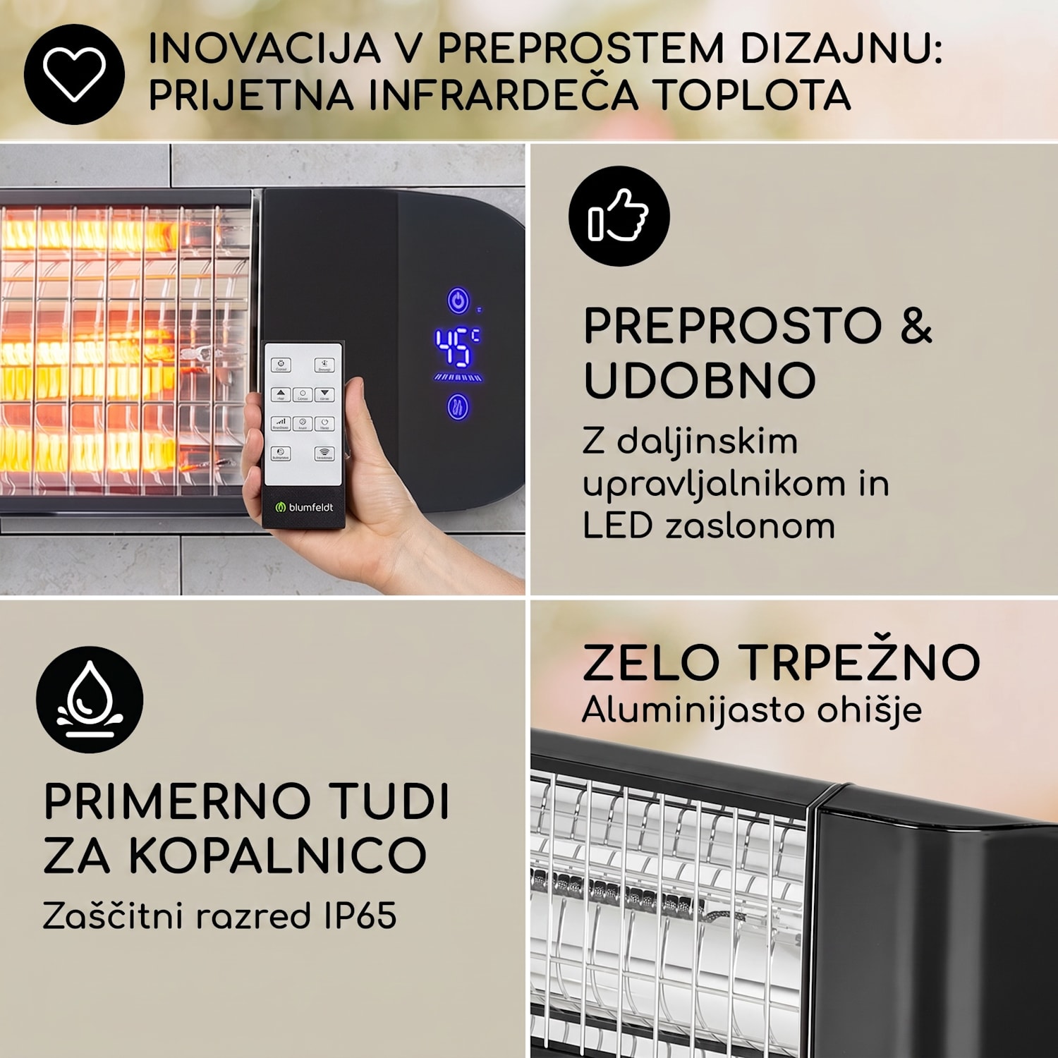 Smartwave, infrardeči grelnik, ogljikova cev, 2400 W, WiFi, upravljanje z aplikacijo, črn Črna