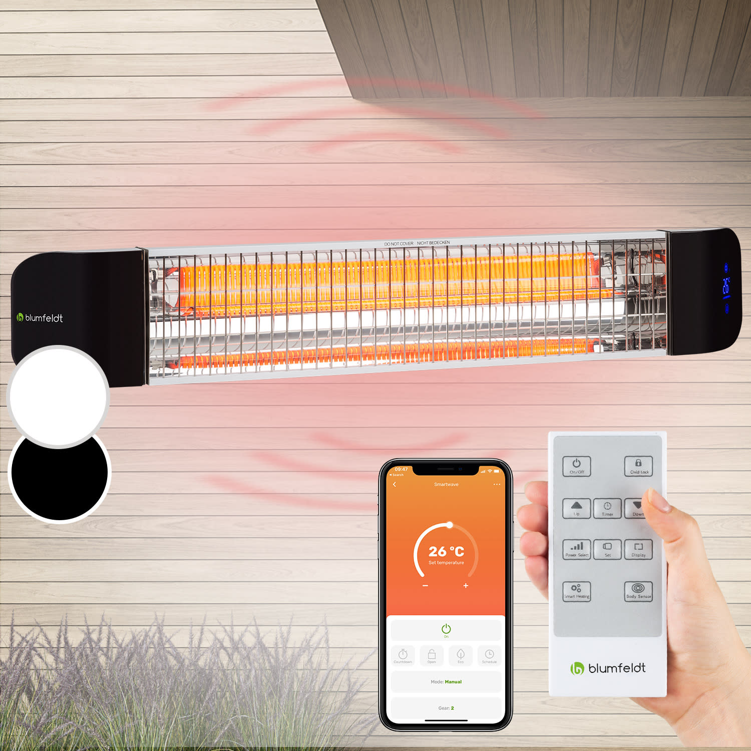 Smartwave Infrarot-Heizstrahler Carbonröhre 2400W WiFi Appsteuerung Weiß
