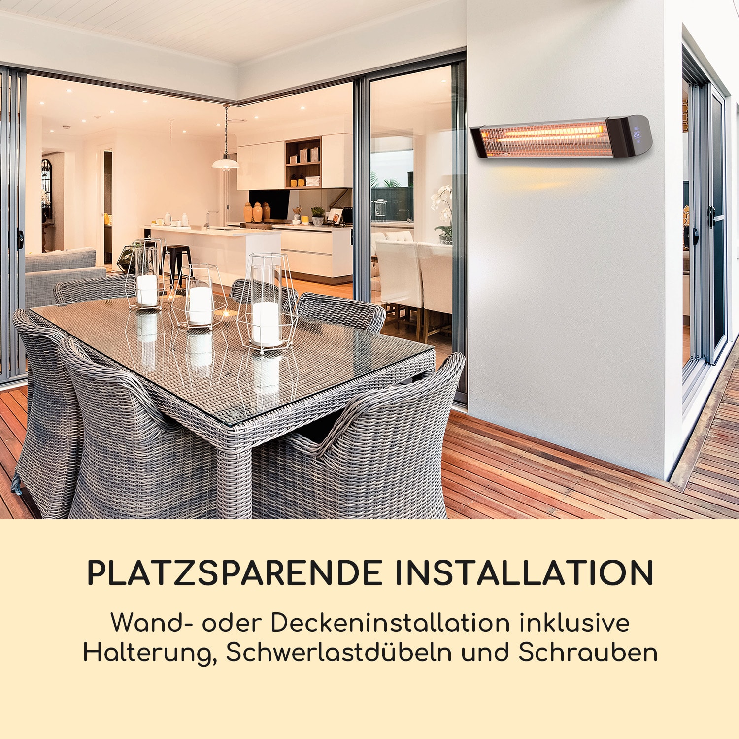 Smartwave Infrarot-Heizstrahler Carbonröhre 2400W WiFi Appsteuerung Weiß