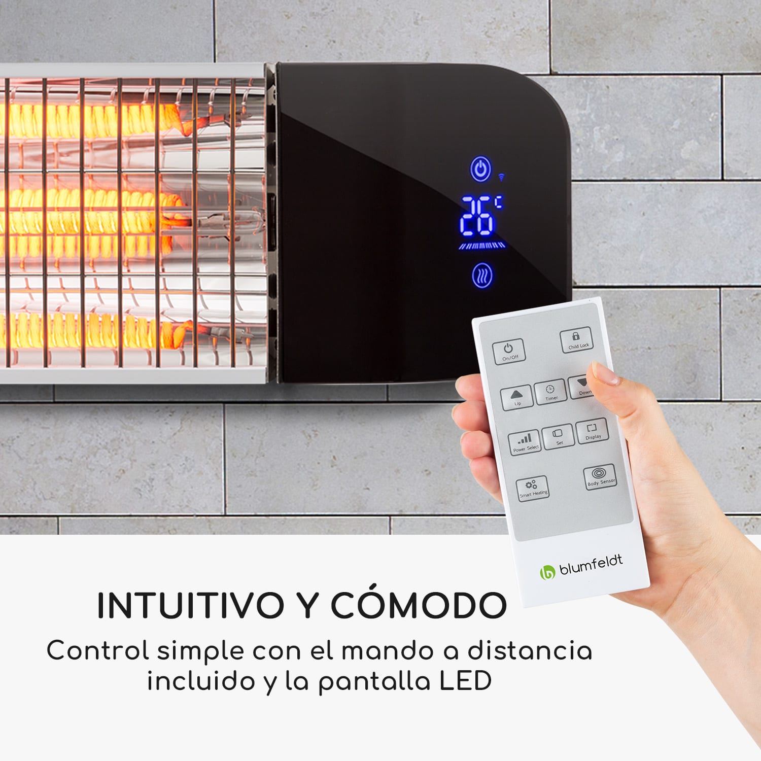 blumfeldt Smartwave Radiador infrarrojo tubos de carbono 2400W app WiFi color blanco Blanco