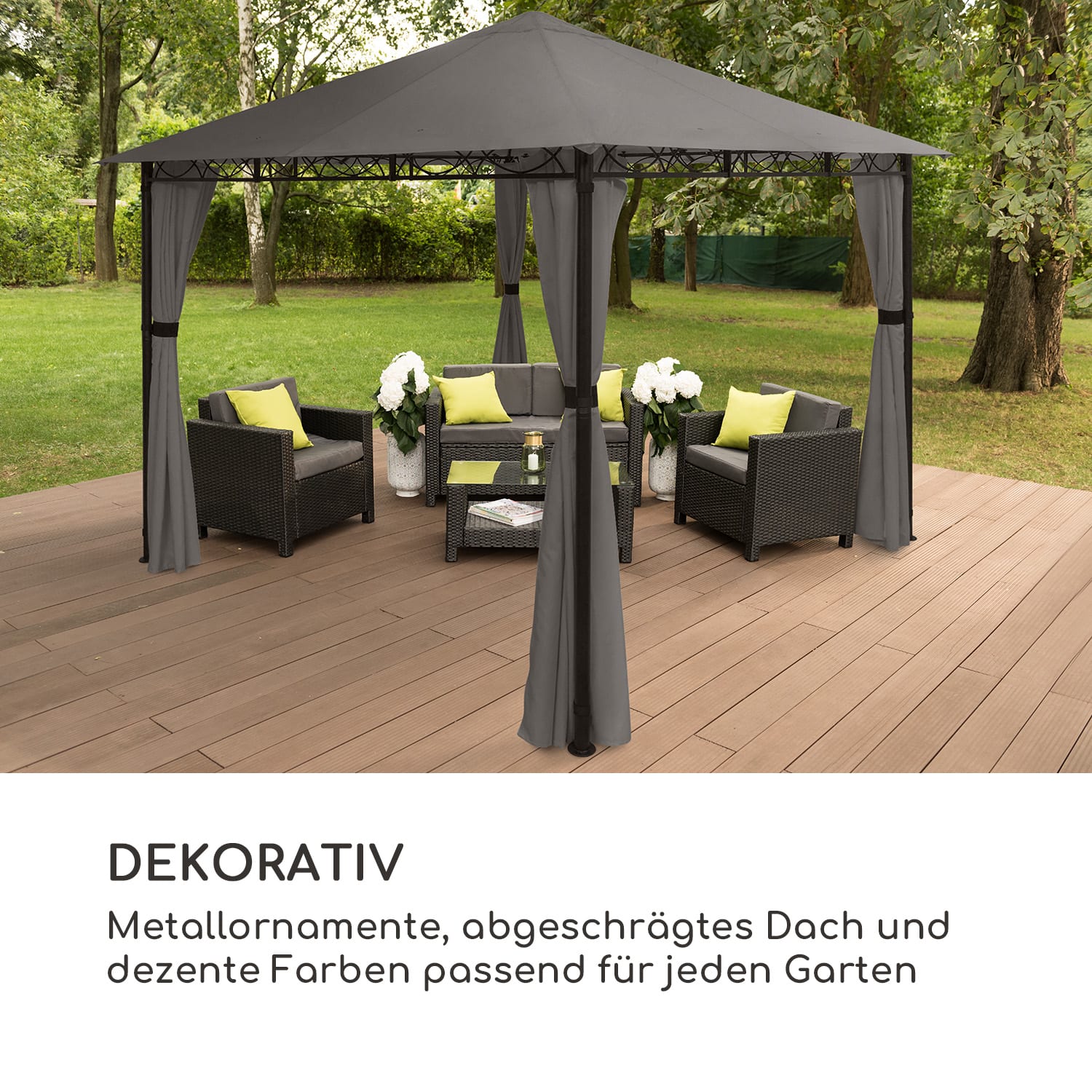 Mondo Gartenpavillon Partyzelt Gazebo 295x262x295 Stahl Polyester Dunkelgrau