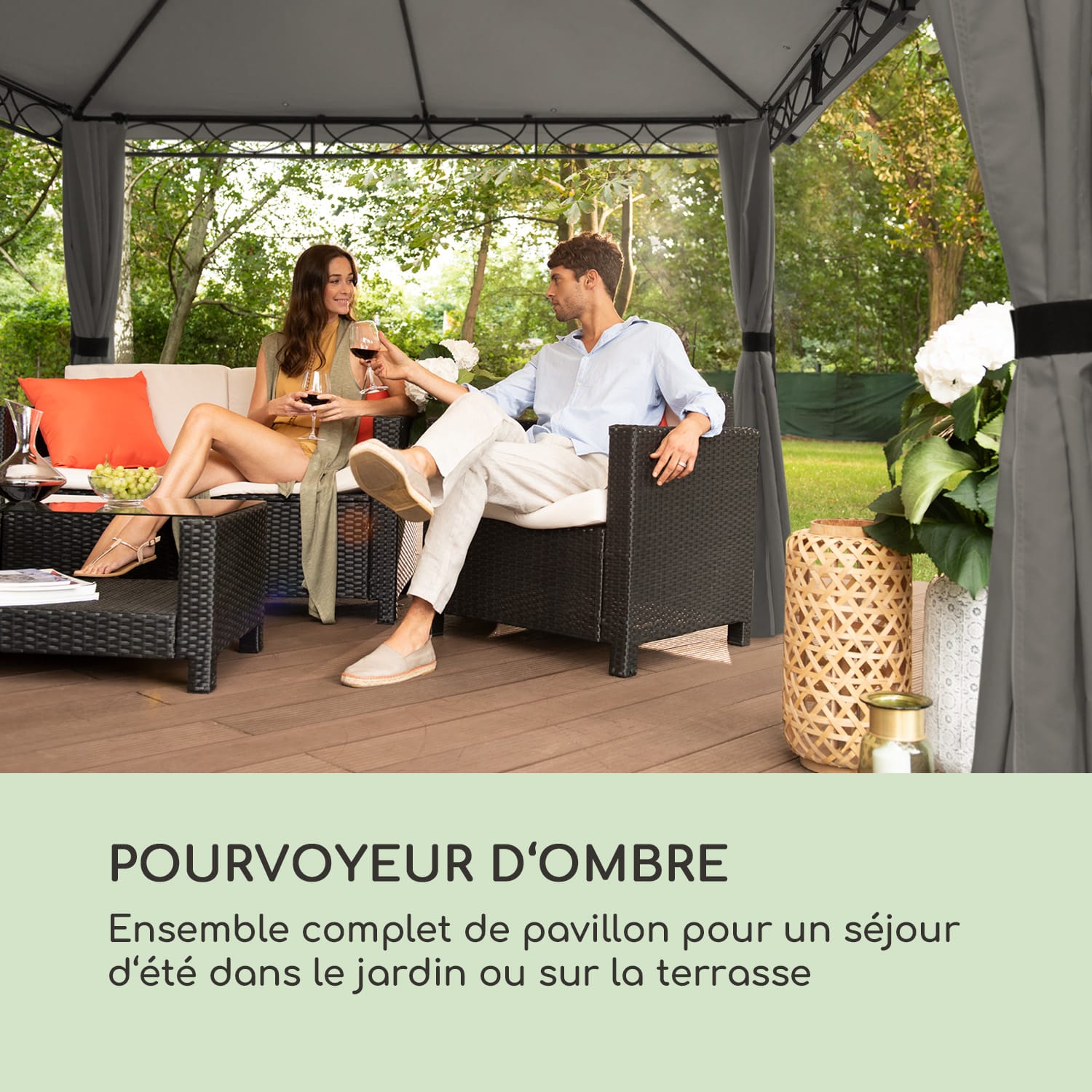 Mondo Pavillon de jardin avec auvent 295x262x295 acier polyester gris Gris Foncé