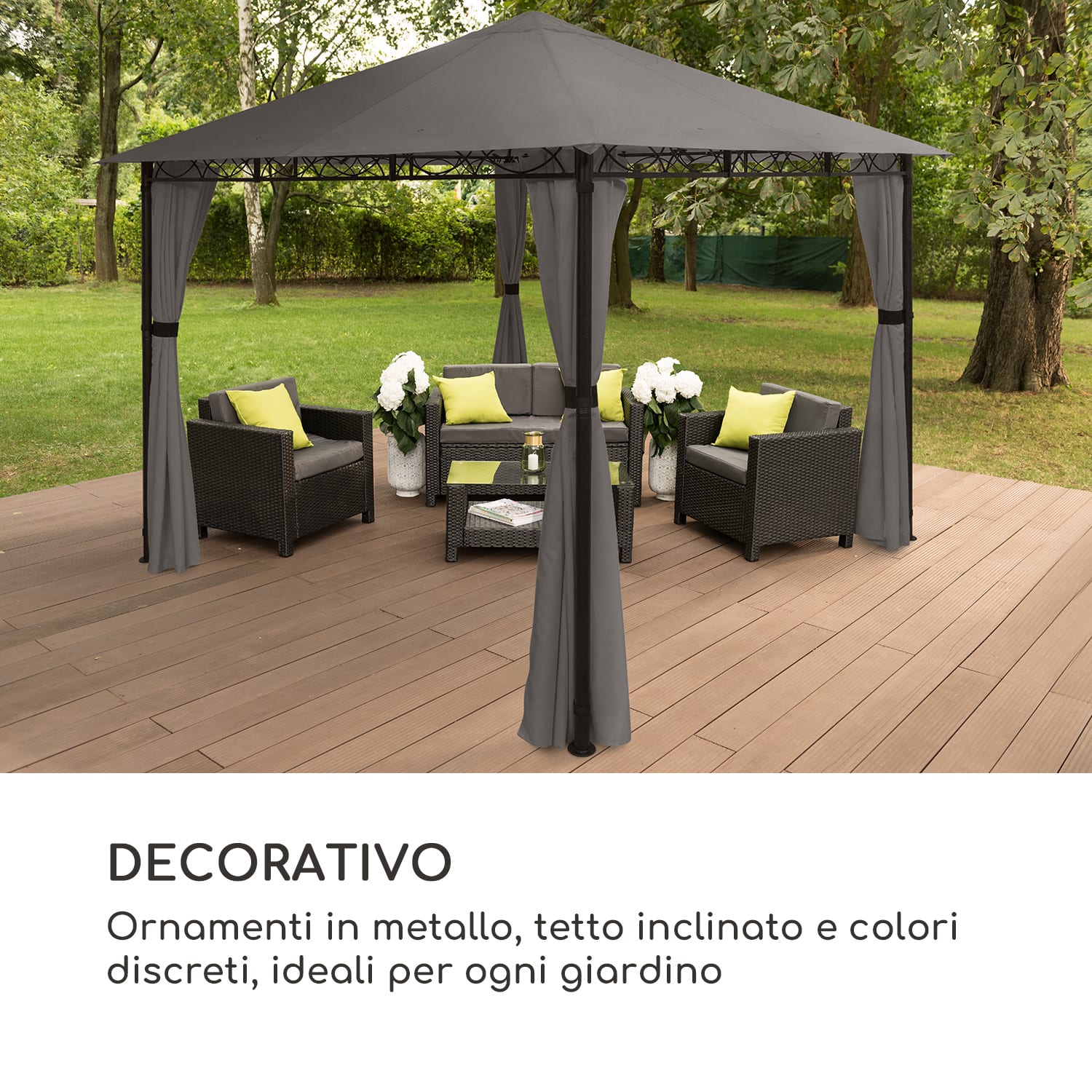 Mondo gazebo da giardino tendone per feste acciaio poliestere grigio scuro 