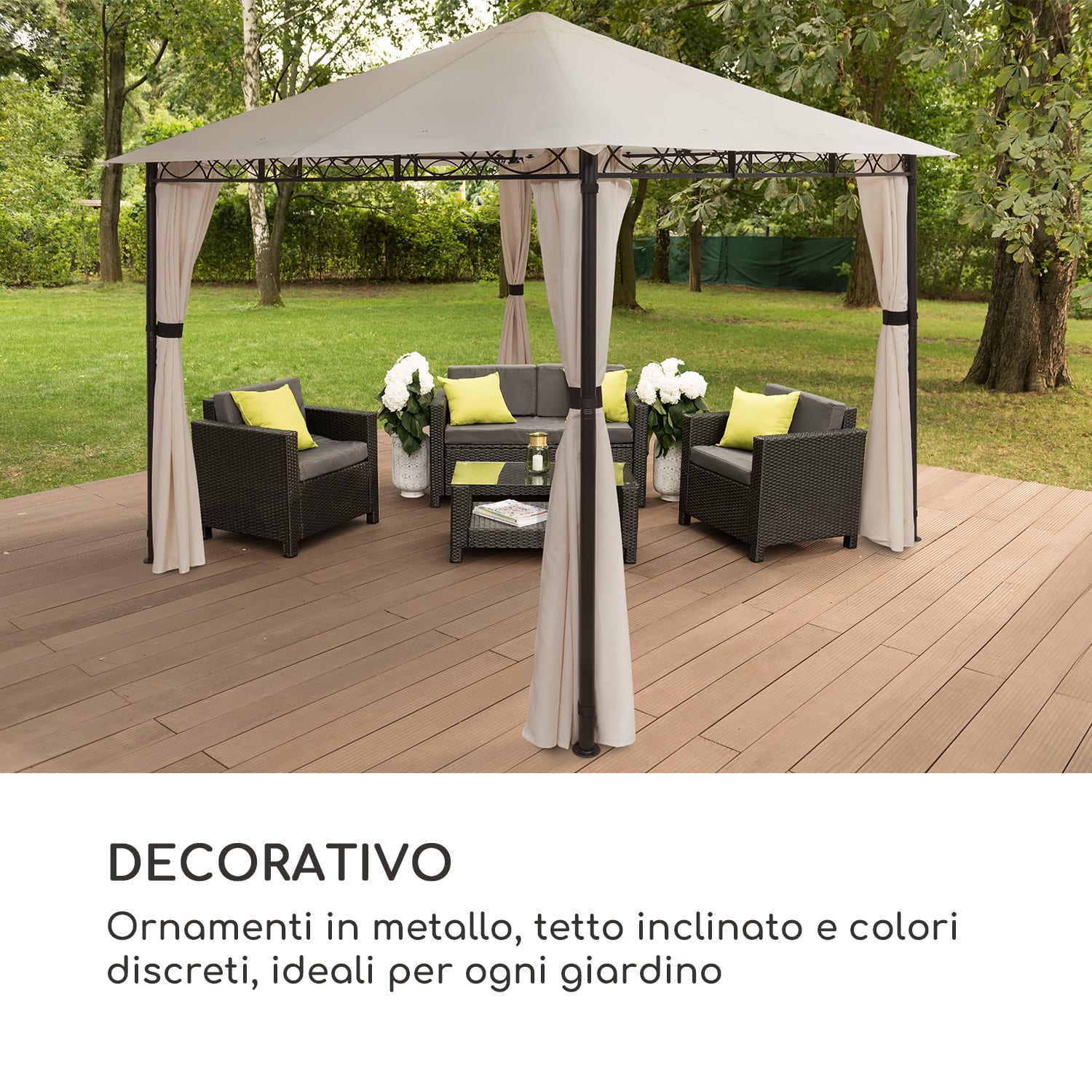 Mondo gazebo da giardino tendone per feste 295x262x295 acciaio poliestere beige 