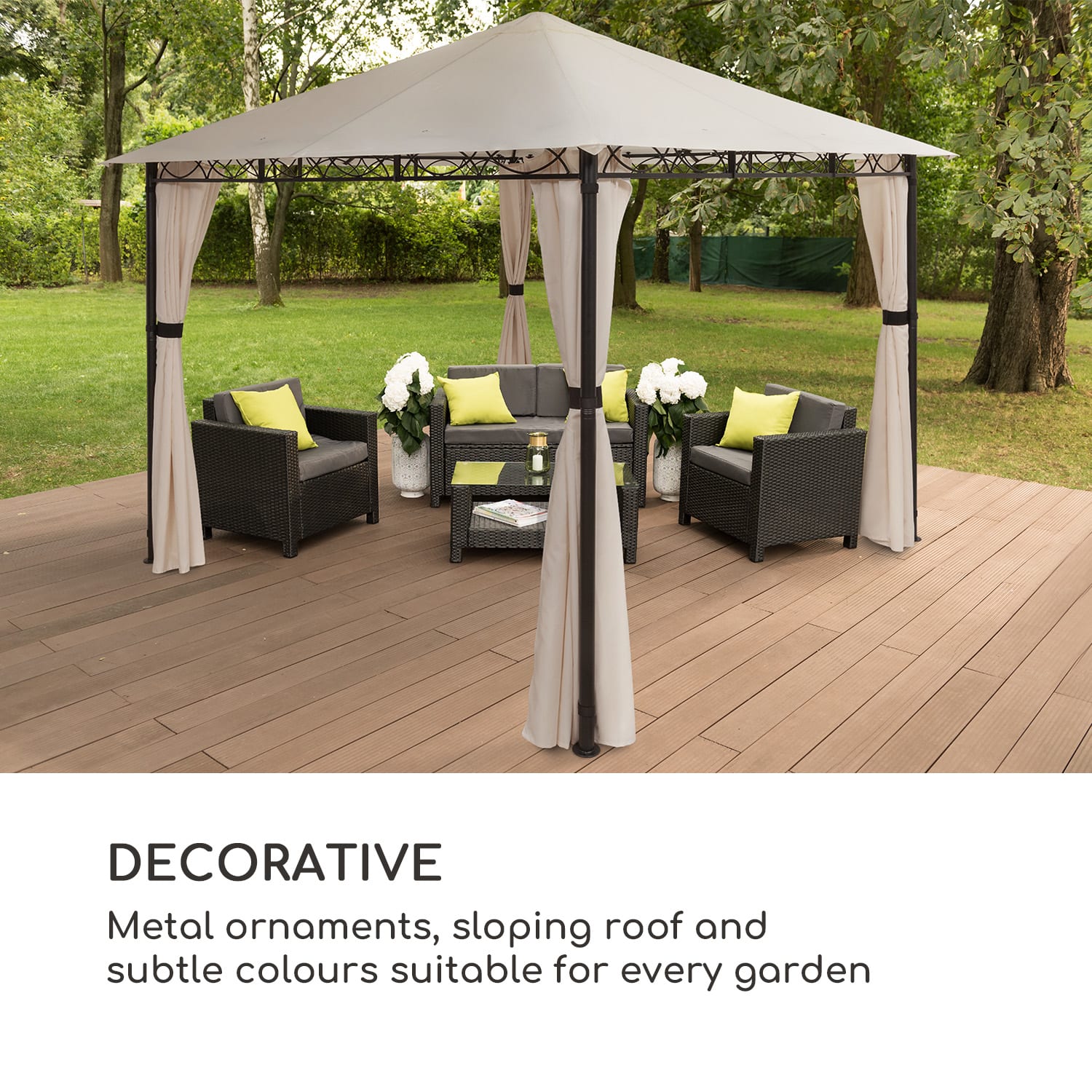 Mondo, záhradný altánok, párty stan, 295 x 262 x 295 cm, oceľ, polyester, béžový 