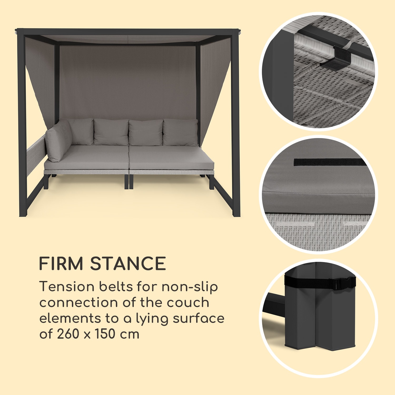 Havana, pavilon & Lounge-Set, 270x230x270cm, 4 duplaülés, szürke Sötét szürke