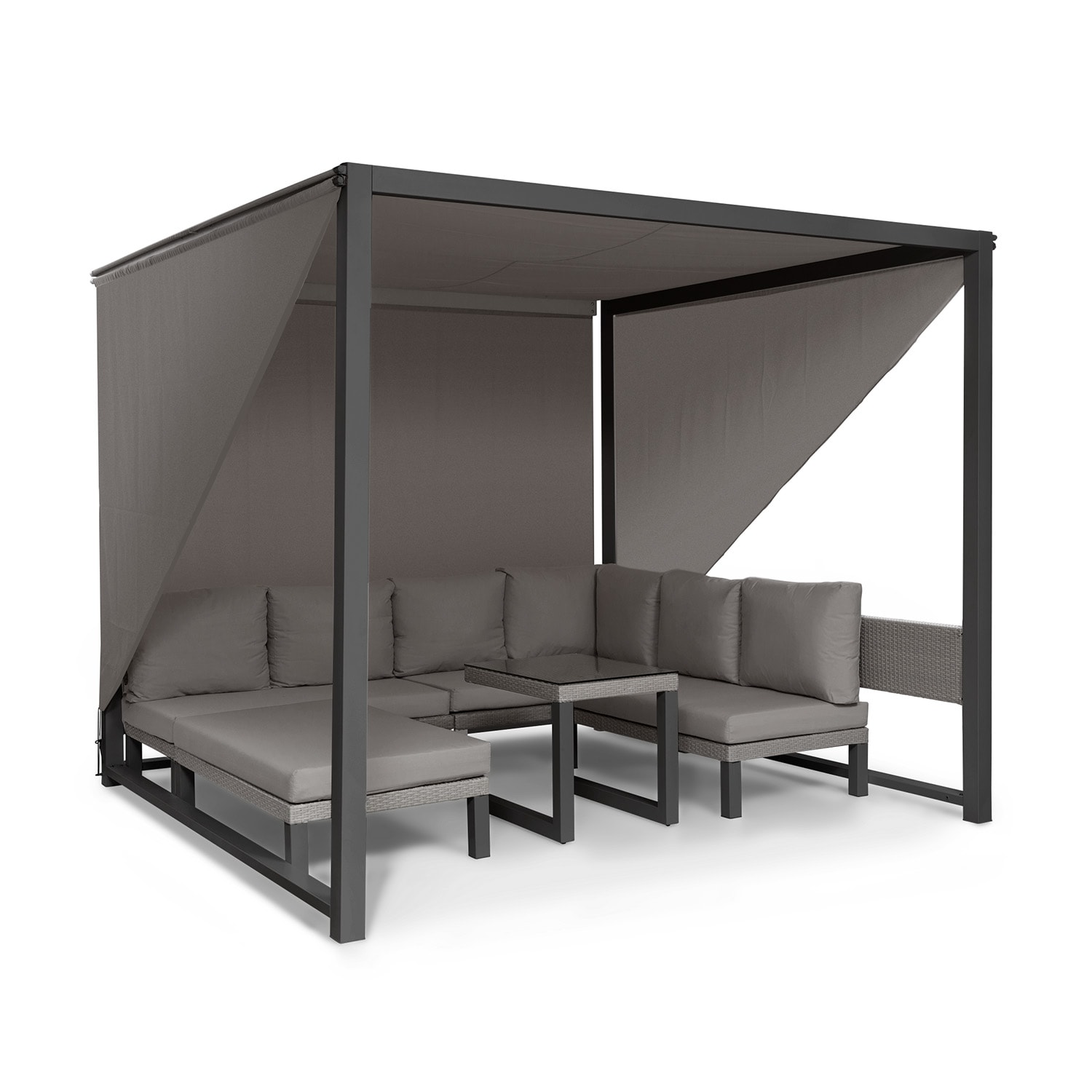 Havana, pavilon & Lounge-Set, 270x230x270cm, 4 duplaülés, szürke Sötét szürke