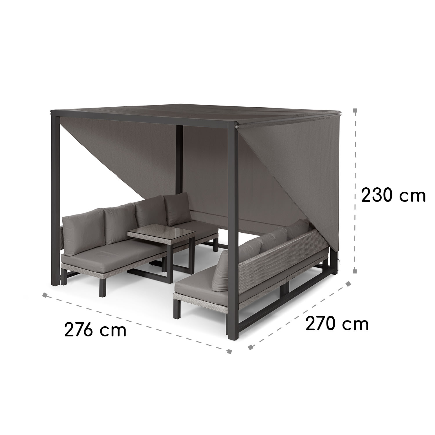 Havana, pavilon & Lounge-Set, 270x230x270cm, 4 duplaülés, szürke Sötét szürke