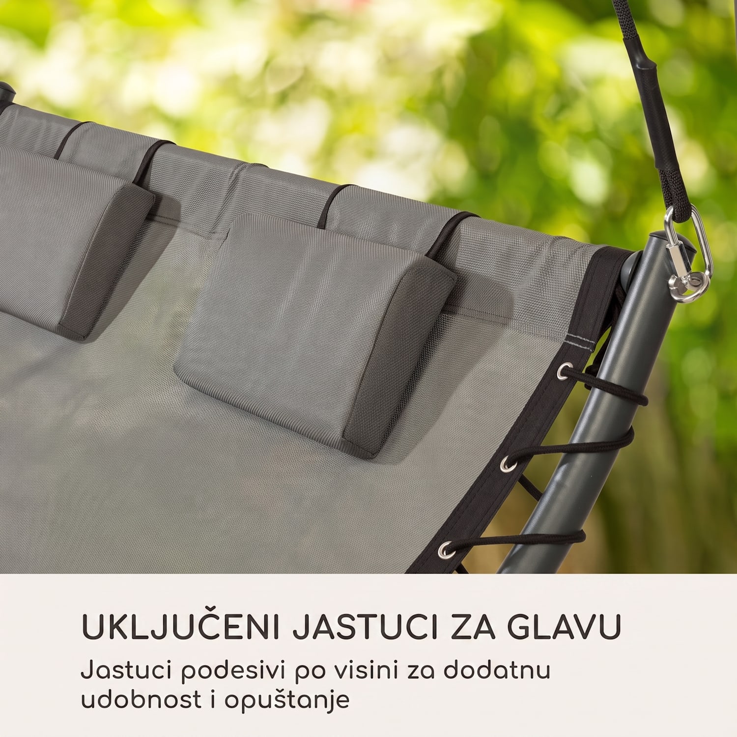 Palermo, dvosjed ljuljačka, samostojeći, čelični okvir, jastuk, krov, siva 