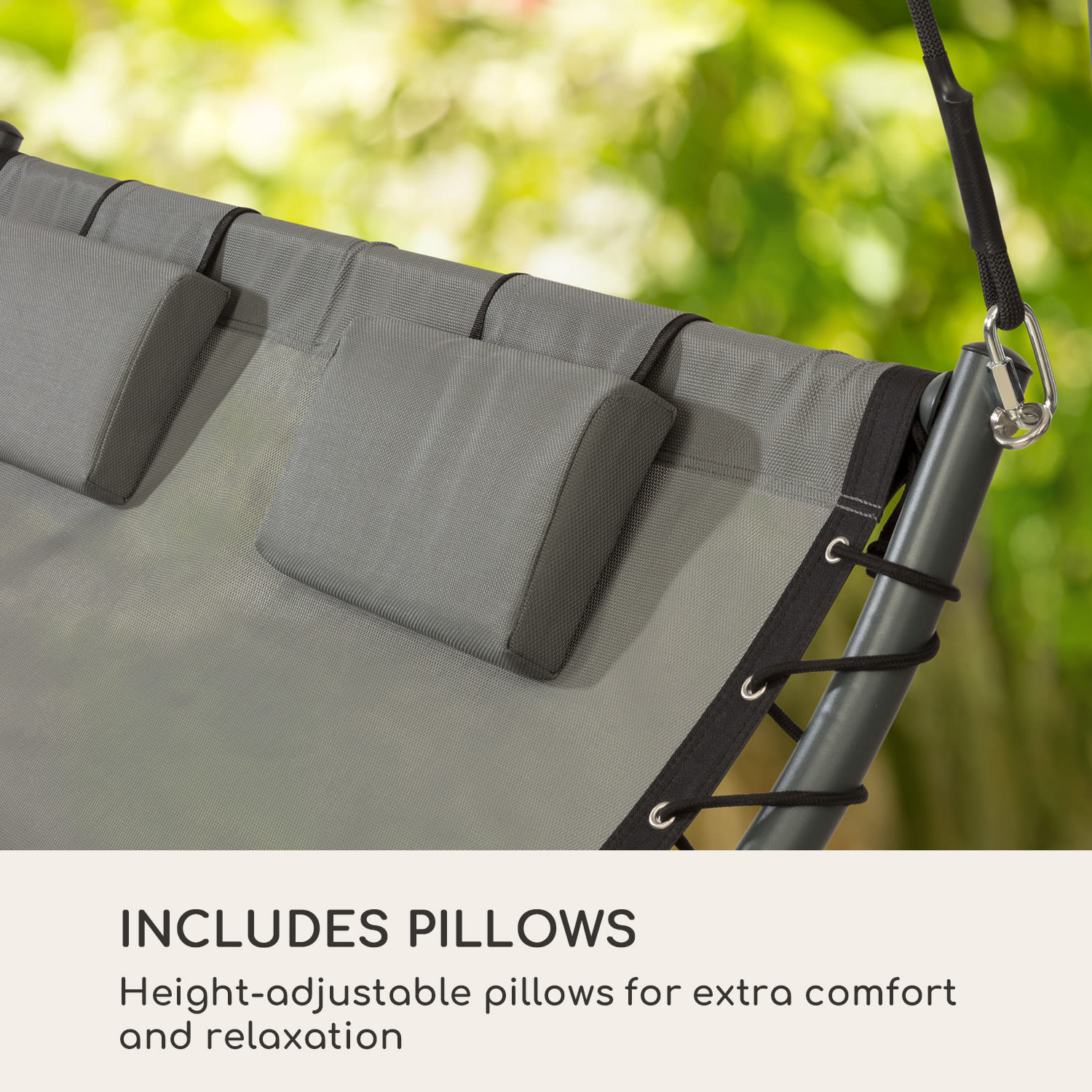 Palermo, șezlong balansoar dublu, independent, cadru din oțel, pernă, acoperiș, gri 