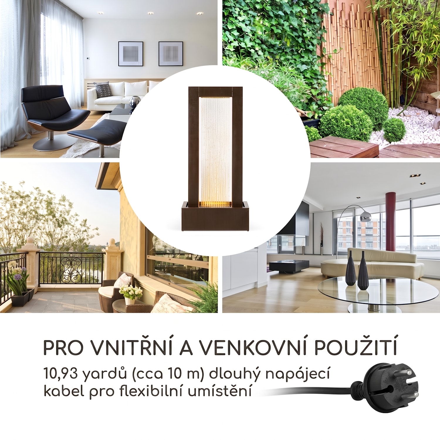 Skyriver, záhradní fontána, pokojová fontána, vnitřní i venkovní prostředí, LED, 10 m kabel 