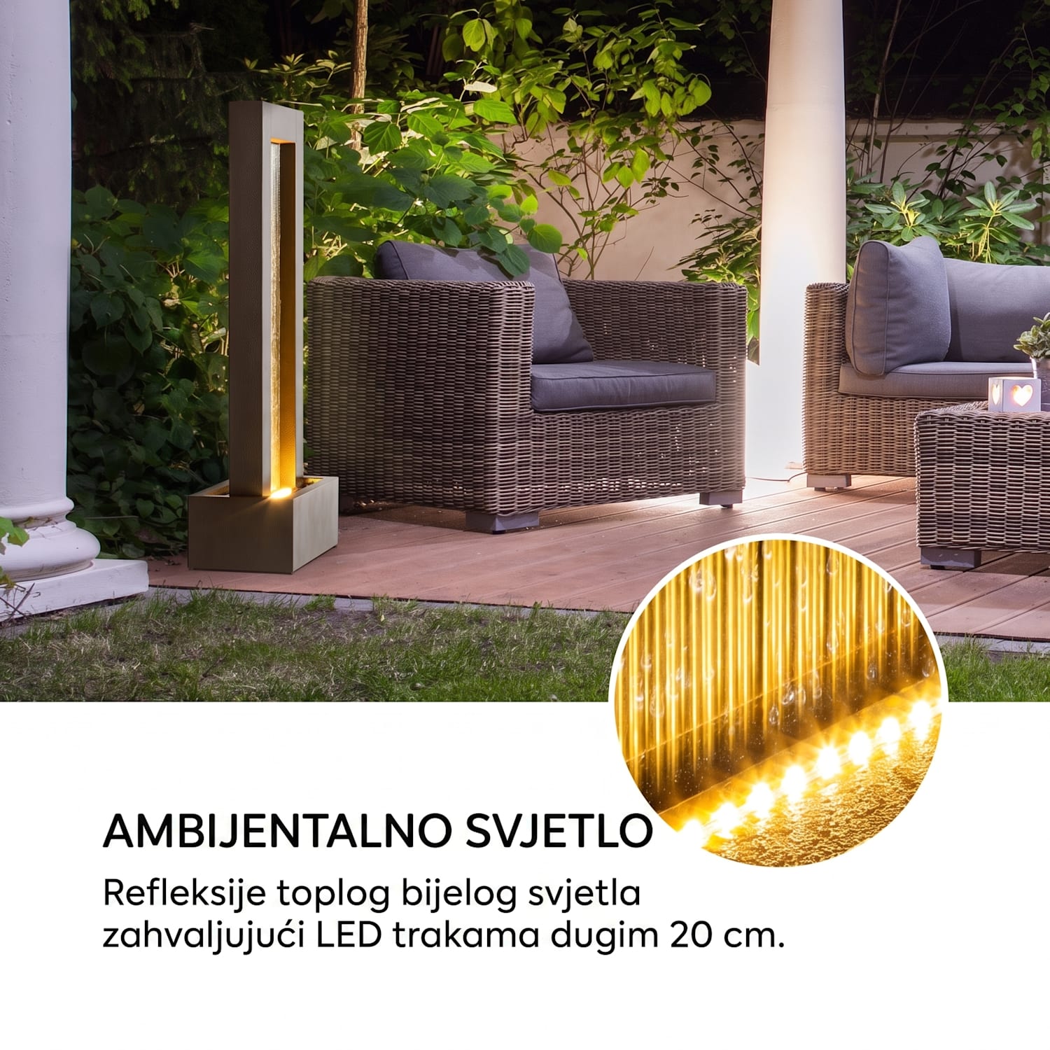 Skyriver, vrtna fontana, sobna fontana, unutarnje i vanjsko okruženje, LED, kabel 10 m 