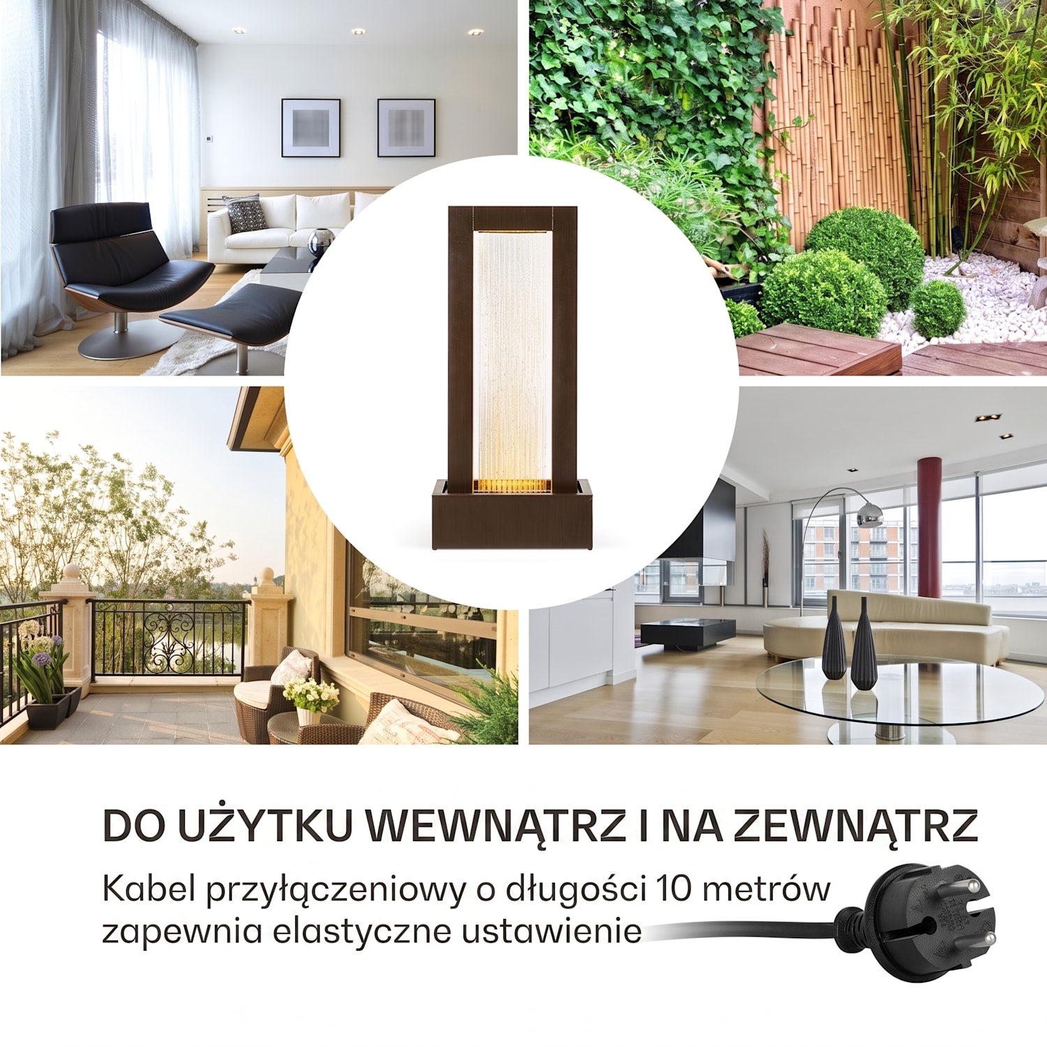 Skyriver, fontanna ogrodowa, fontanna pokojowa, wewnętrzna i zewnętrzna, LED, kabel 10 m 