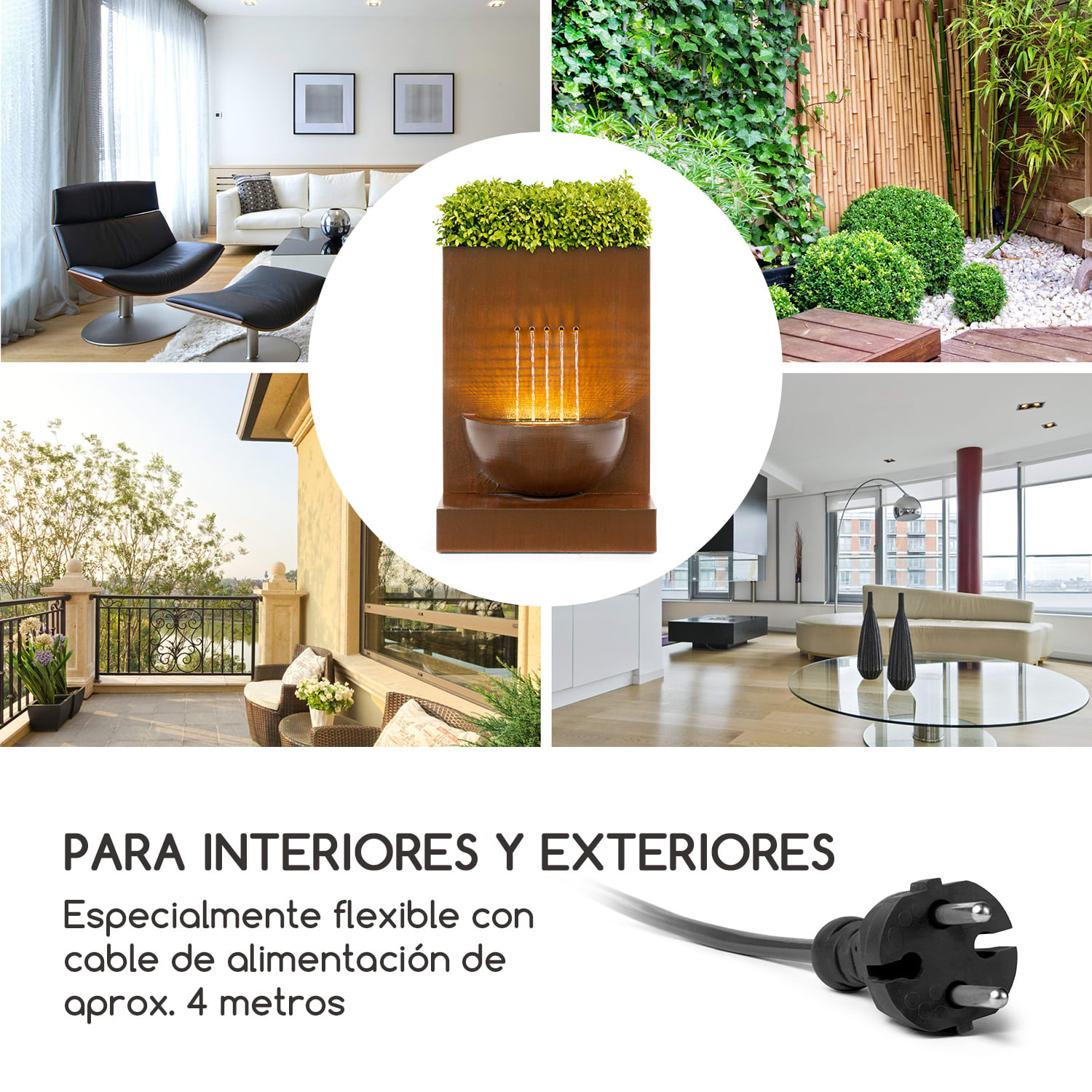 Windflower Fuente de jardín con macetero para plantas 11W metal galvanizado color marrón 