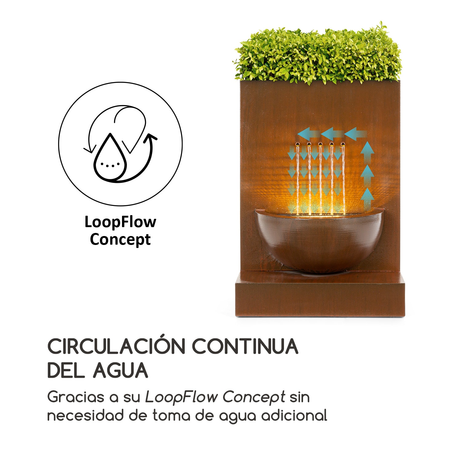 Windflower Fuente de jardín con macetero para plantas 11W metal galvanizado color marrón 