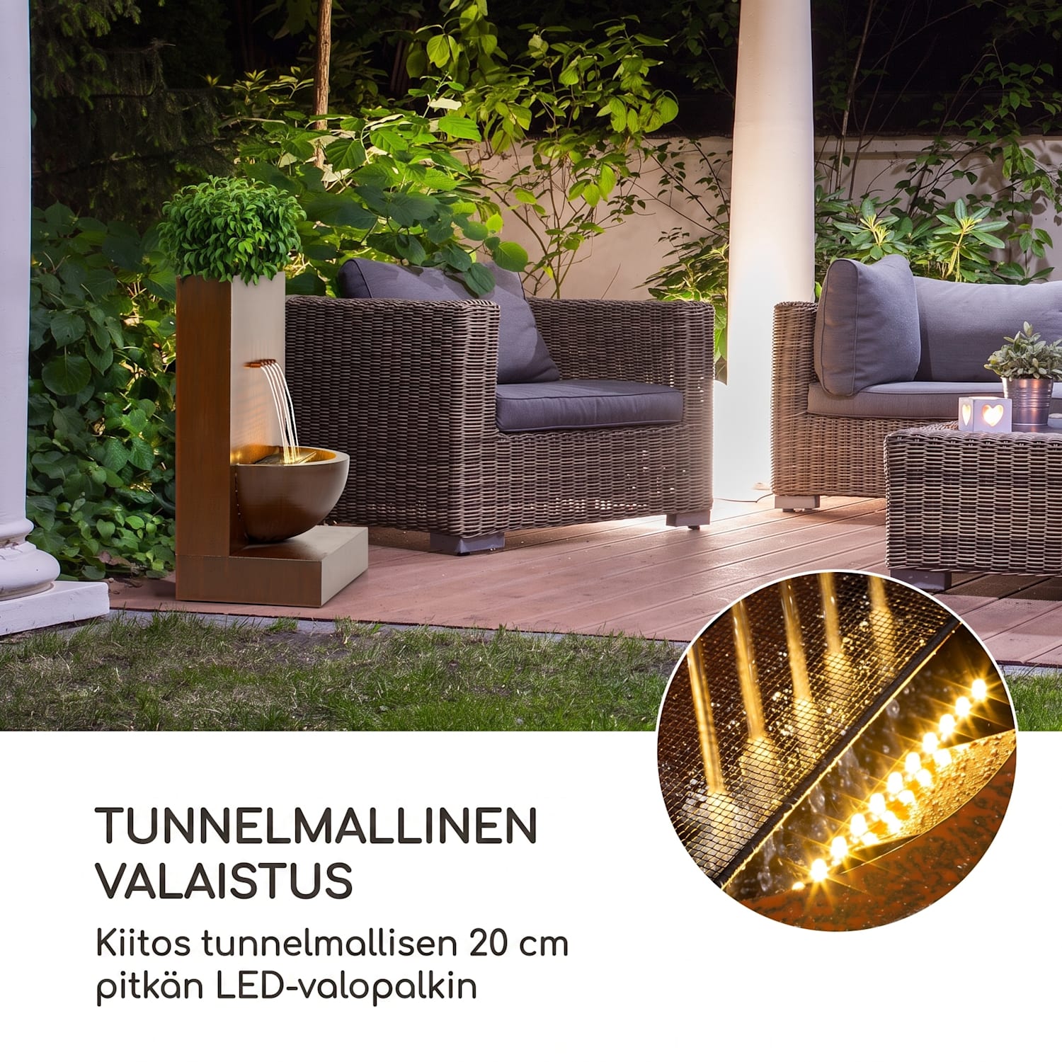Windflower -puutarhasuihkulähde kasvisyvennys 11 W sinkitty metalli ruskea 
