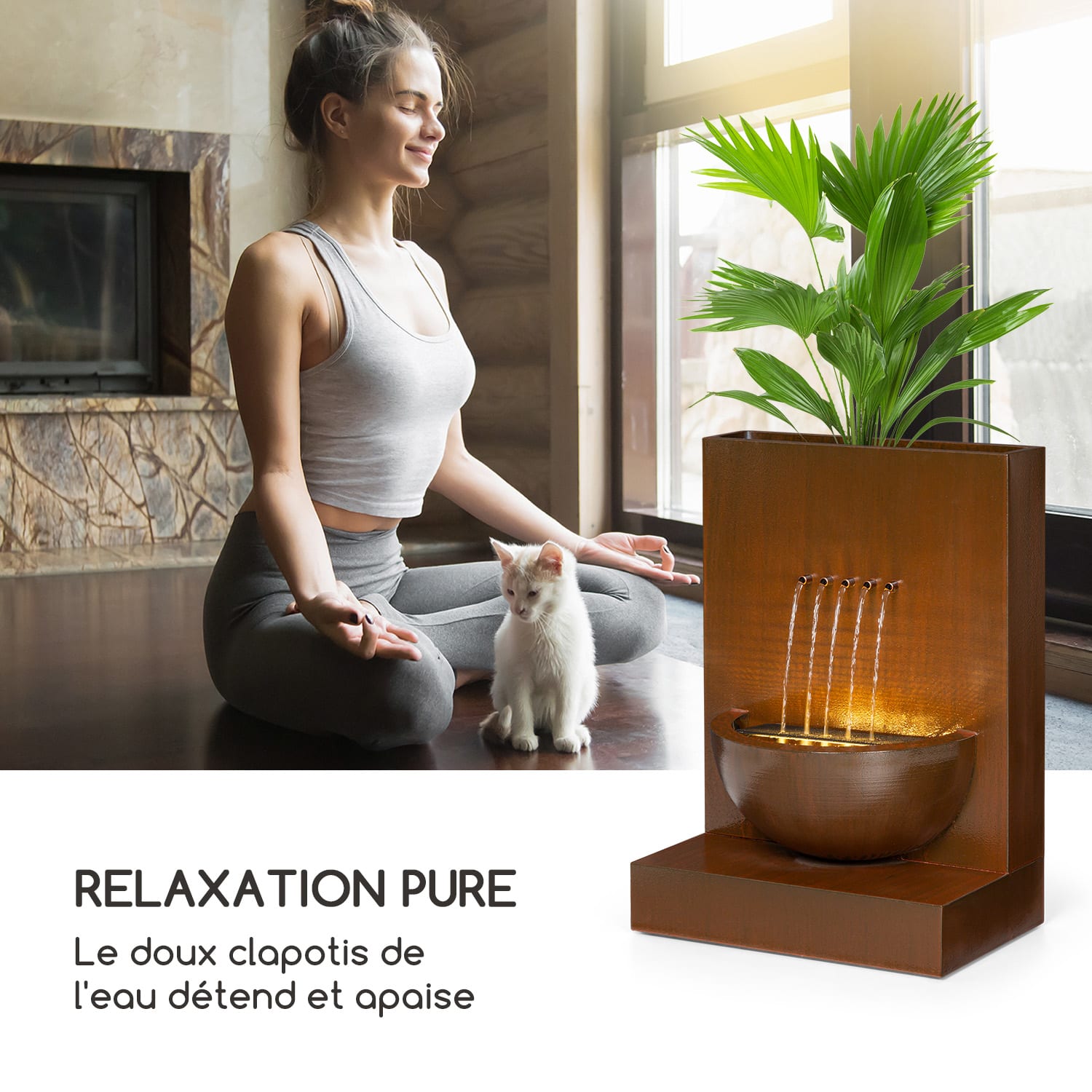 Windflower fontaine de jardin avec bac à plantes 11 W métal galvanisé marron 