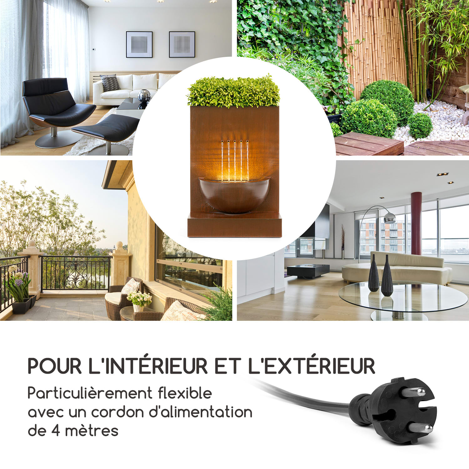 Windflower fontaine de jardin avec bac à plantes 11 W métal galvanisé marron 