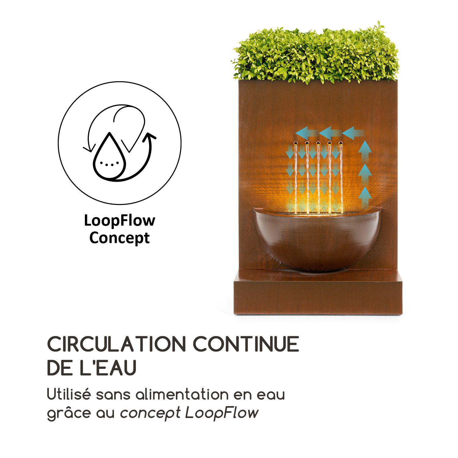 Windflower fontaine de jardin avec bac à plantes 11 W métal galvanisé marron 