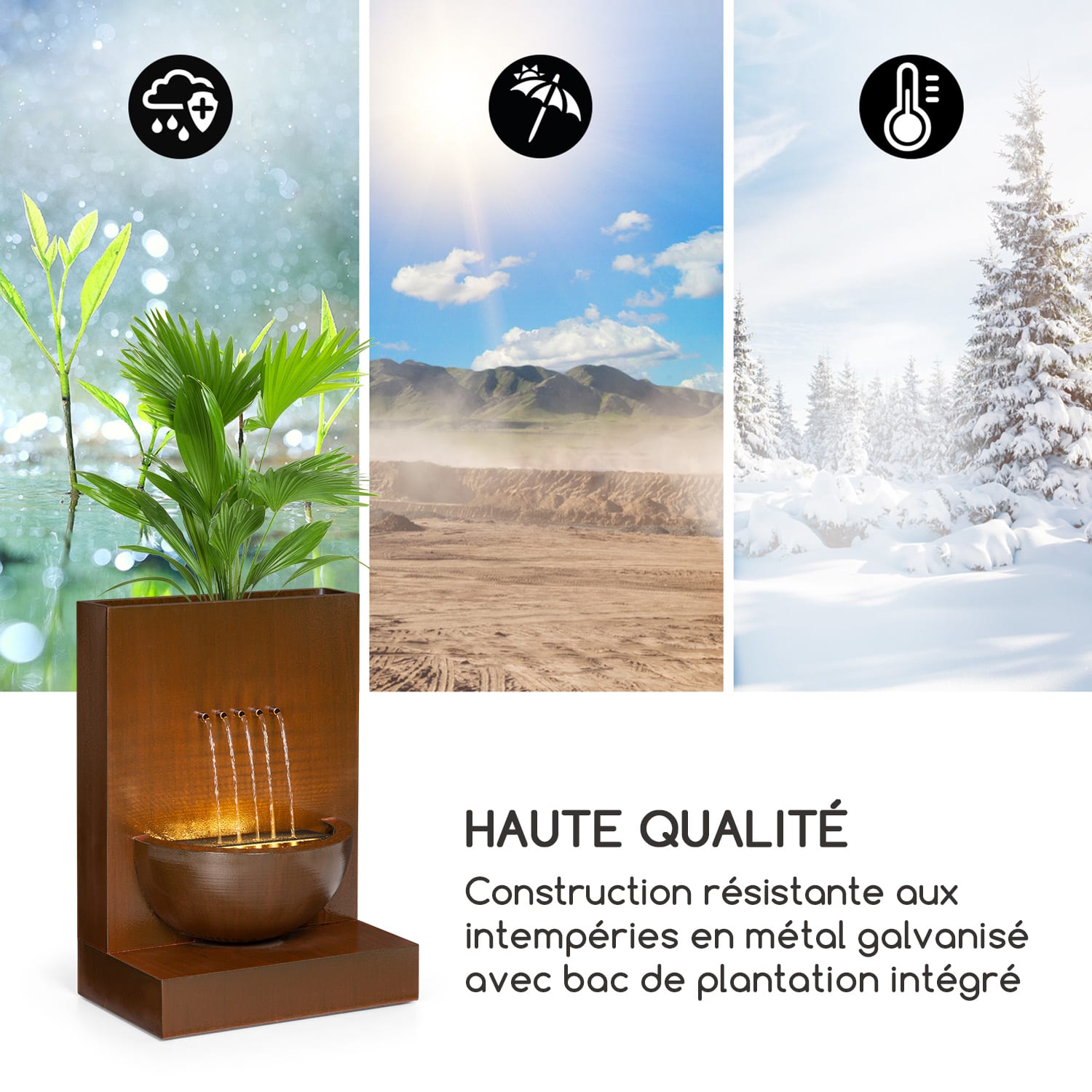 Windflower fontaine de jardin avec bac à plantes 11 W métal galvanisé marron 