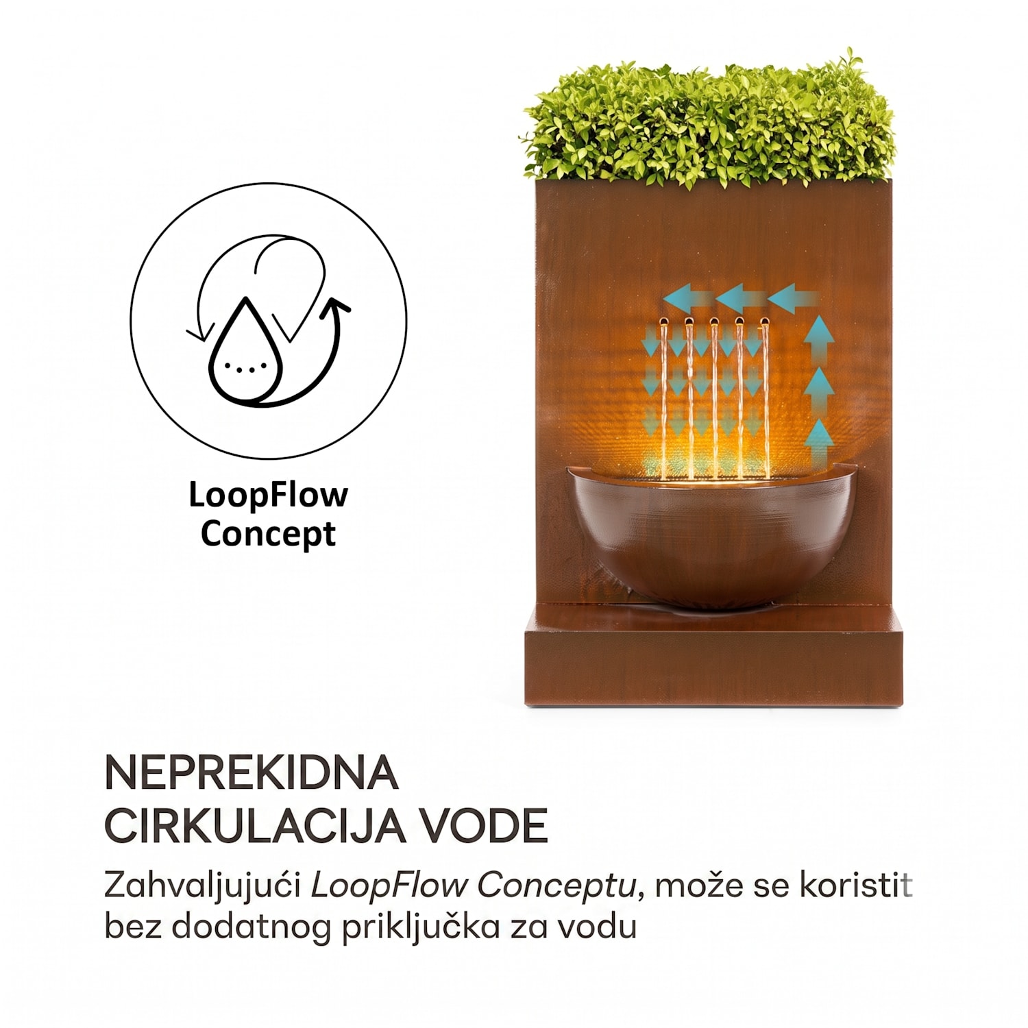 Windflower, vrtna fontana s posudom za cvijeće, 11 W, pocinčani metal, smeđa 